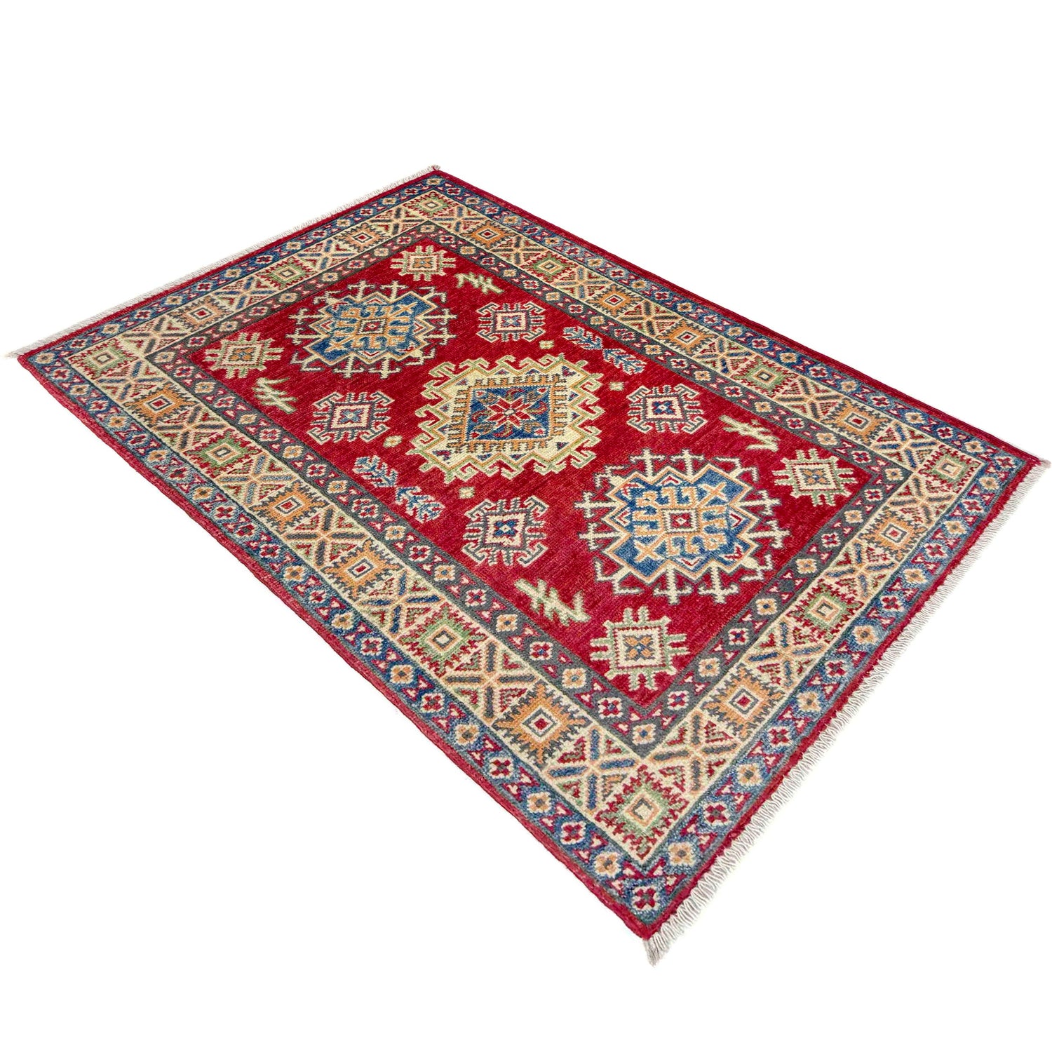 Kazak Rug Handmade Red Medallion 2x4 ft