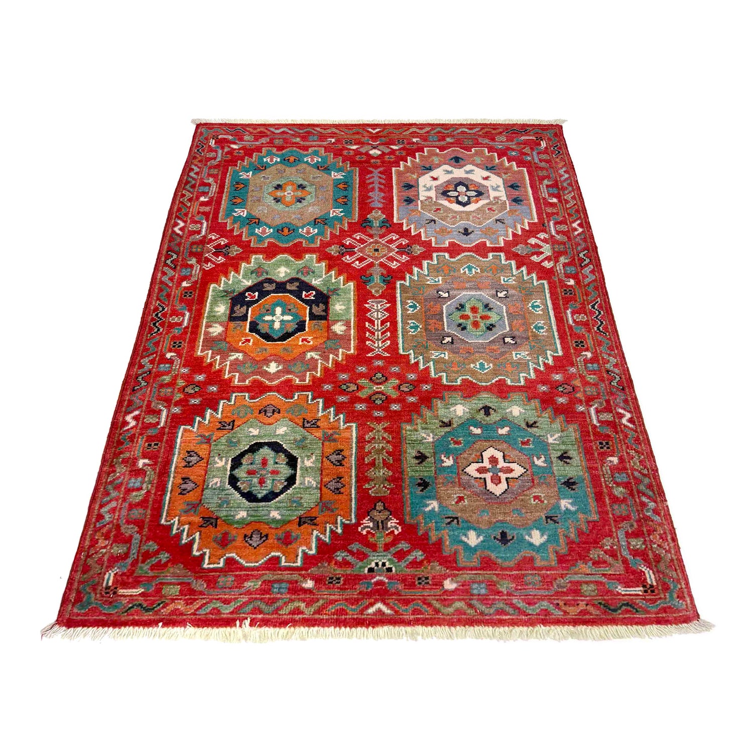 Waziri Area Rug Handmade Red Medallion 2x4 ft