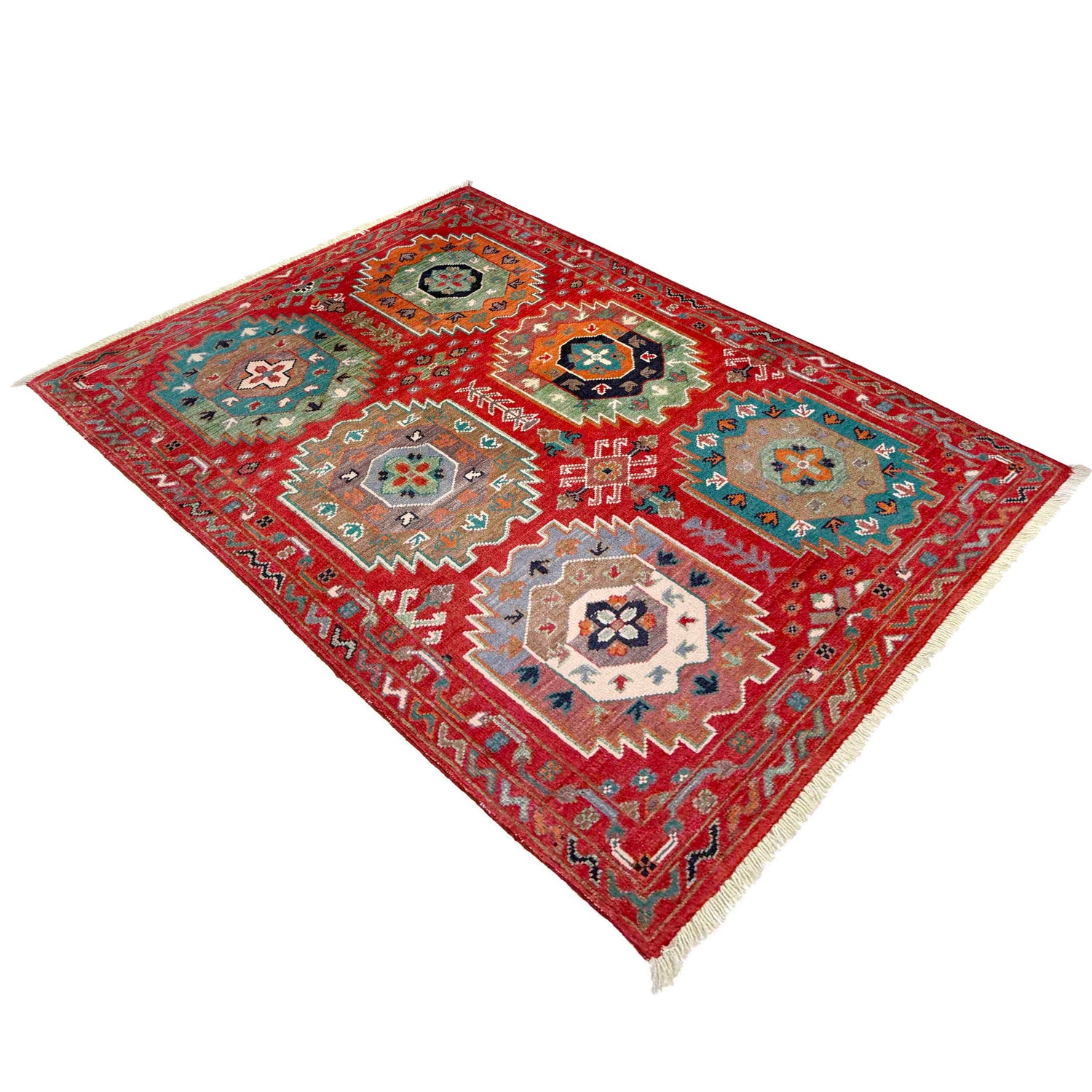 Waziri Area Rug Handmade Red Medallion 2x4 ft