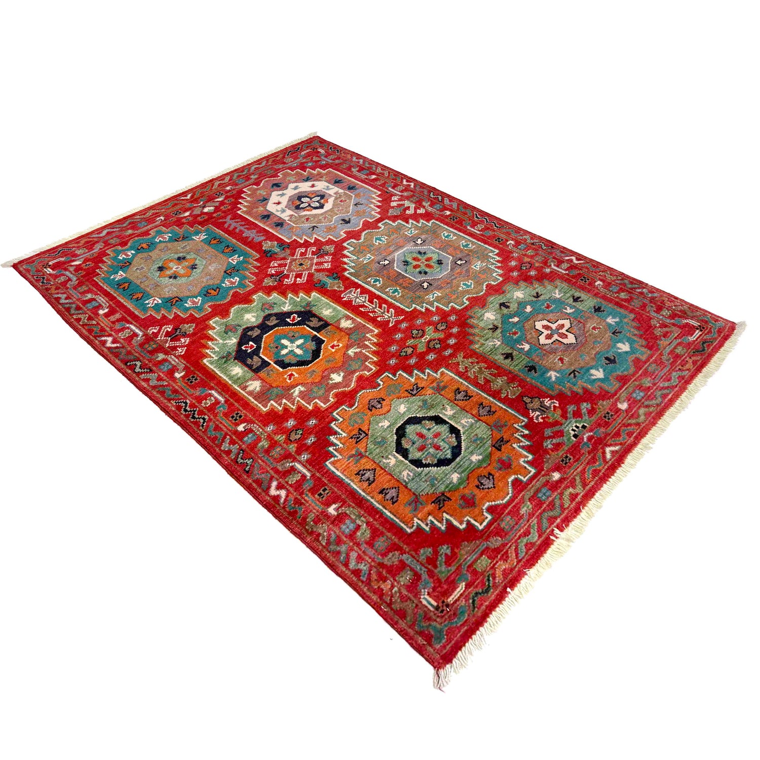Waziri Area Rug Handmade Red Medallion 2x4 ft