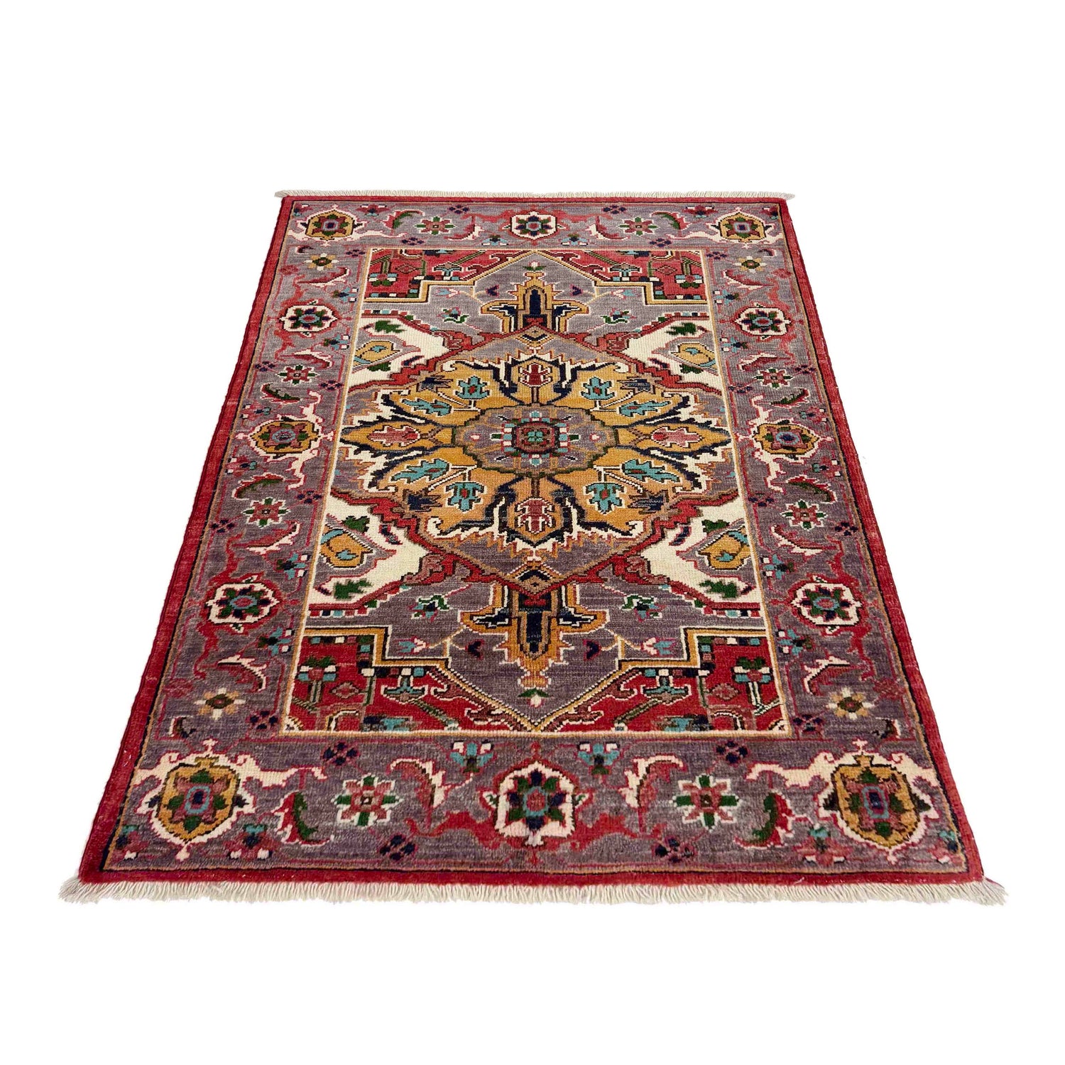 Heriz Area Rug Handmade Multi Medallion 2x4 ft