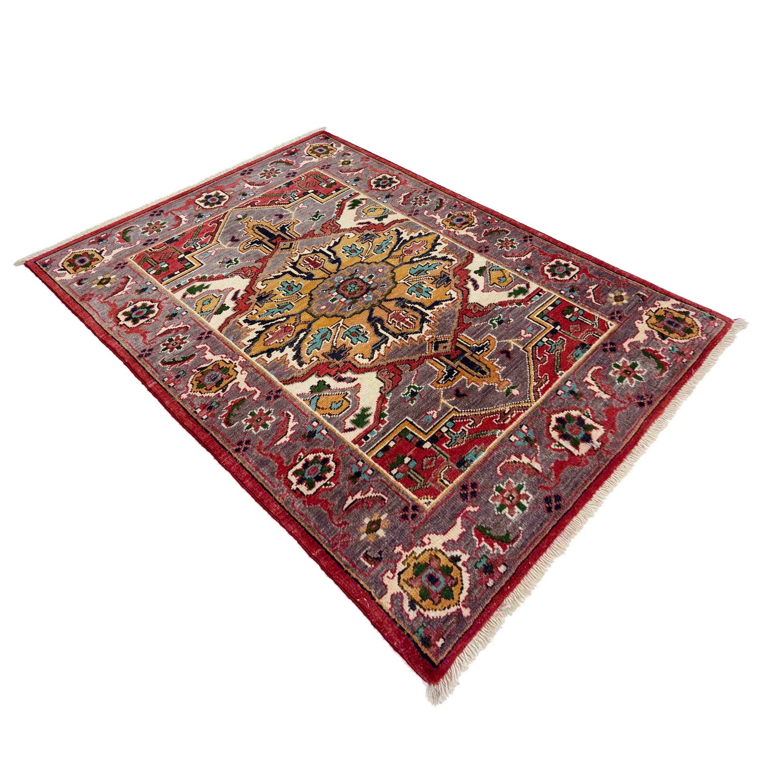 Heriz Area Rug Handmade Multi Medallion 2x4 ft