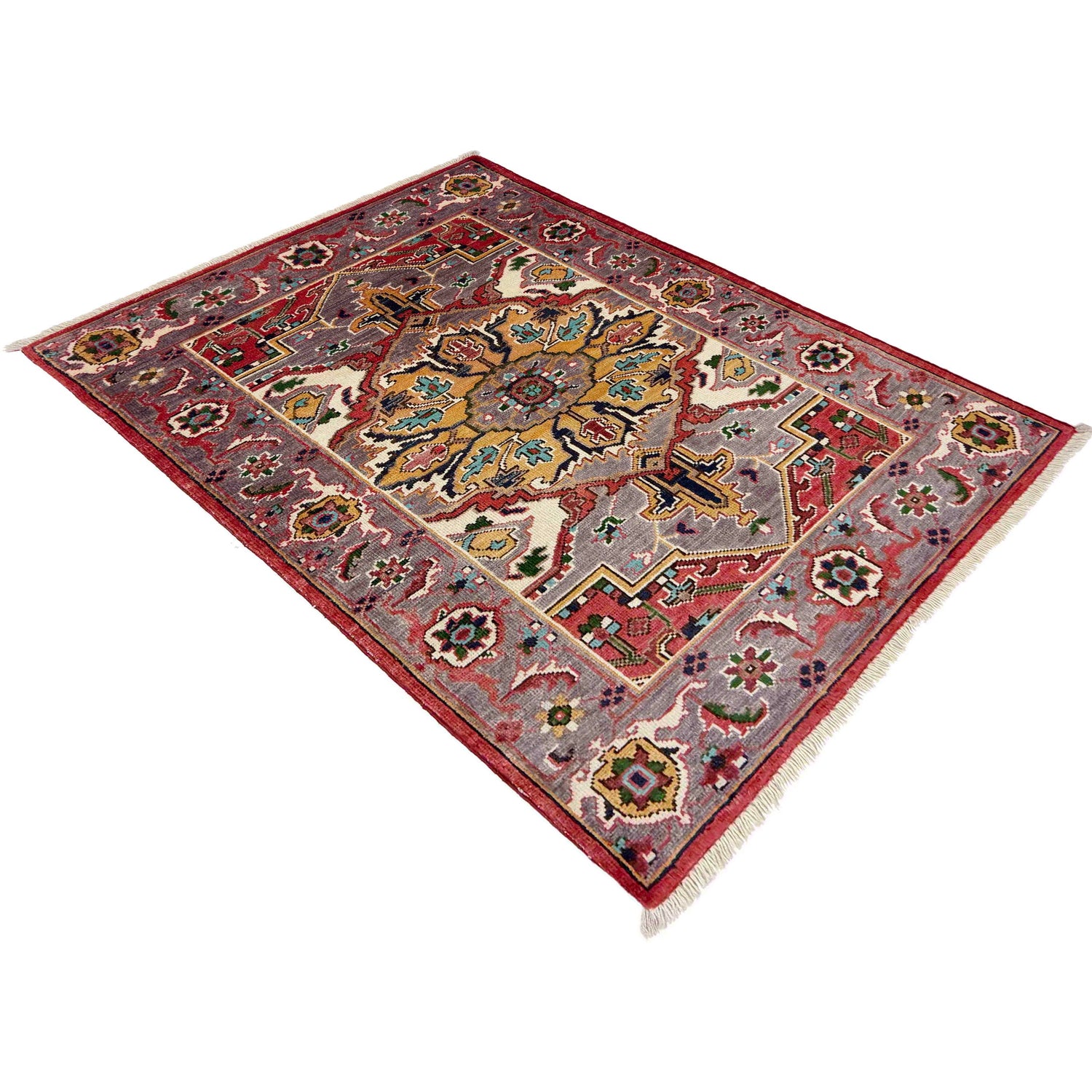 Heriz Area Rug Handmade Multi Medallion 2x4 ft