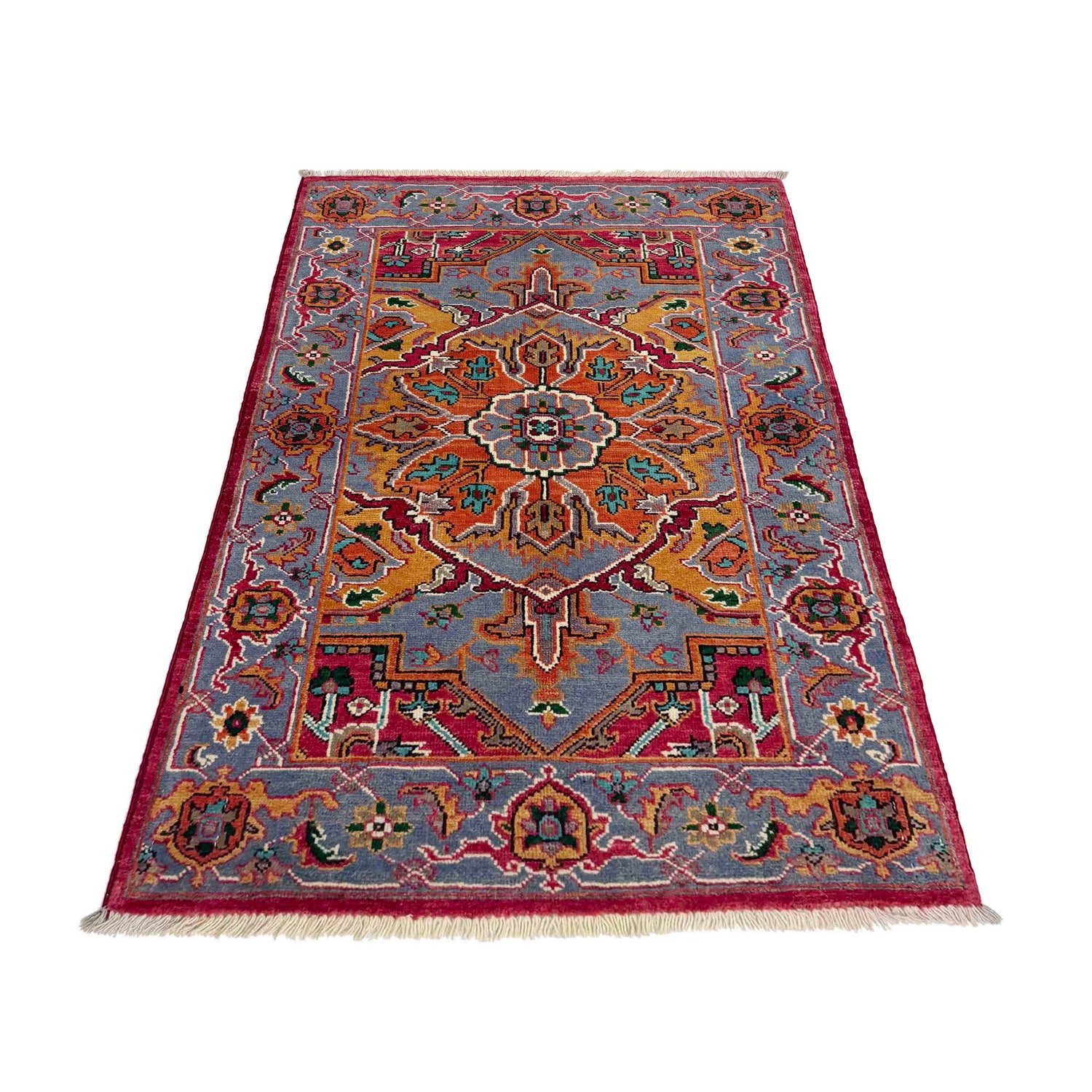 Heriz Area Rug Handmade Multi Medallion 2x4 ft