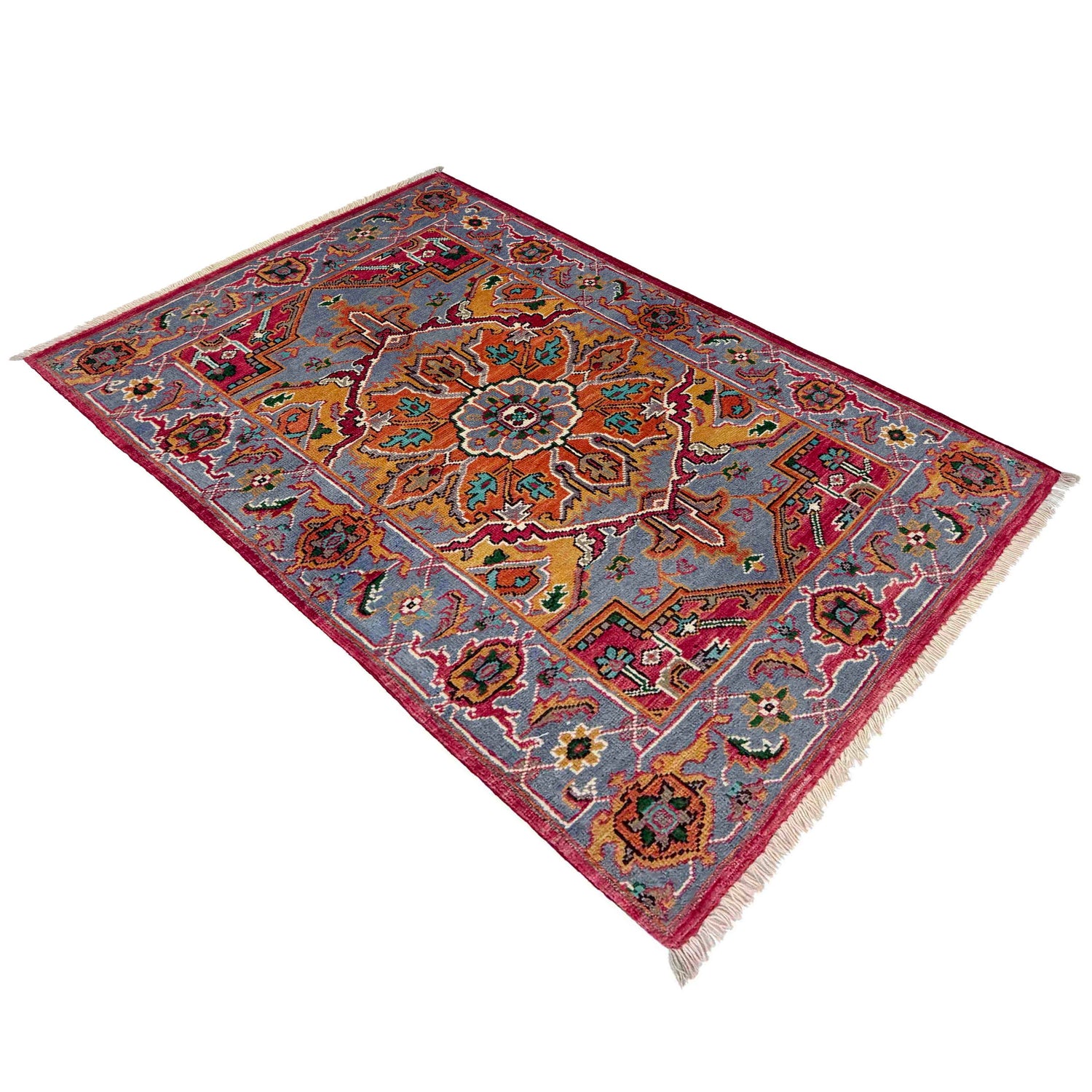 Heriz Area Rug Handmade Multi Medallion 2x4 ft