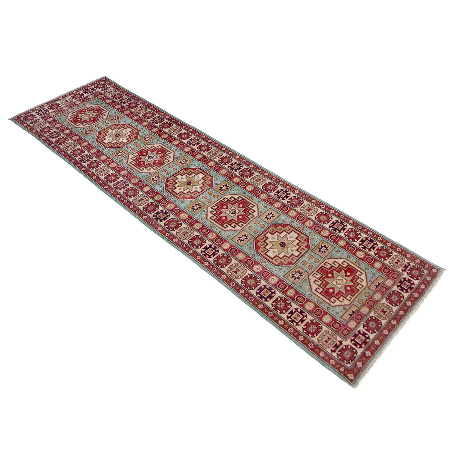 Kazak Rug Handmade Gray Medallion 10' Runner