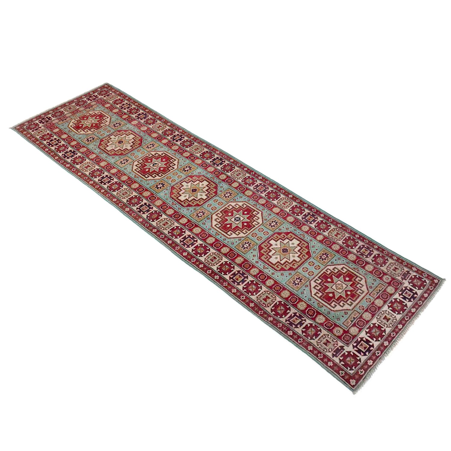 Kazak Rug Handmade Gray Medallion 10' Runner