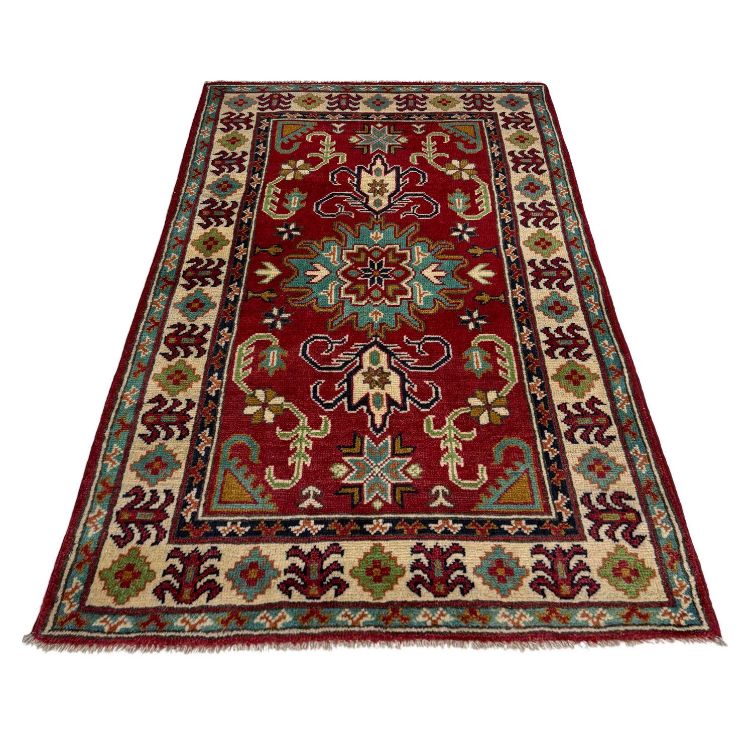 Kazak Rug Handmade Red Medallion 2x4 ft