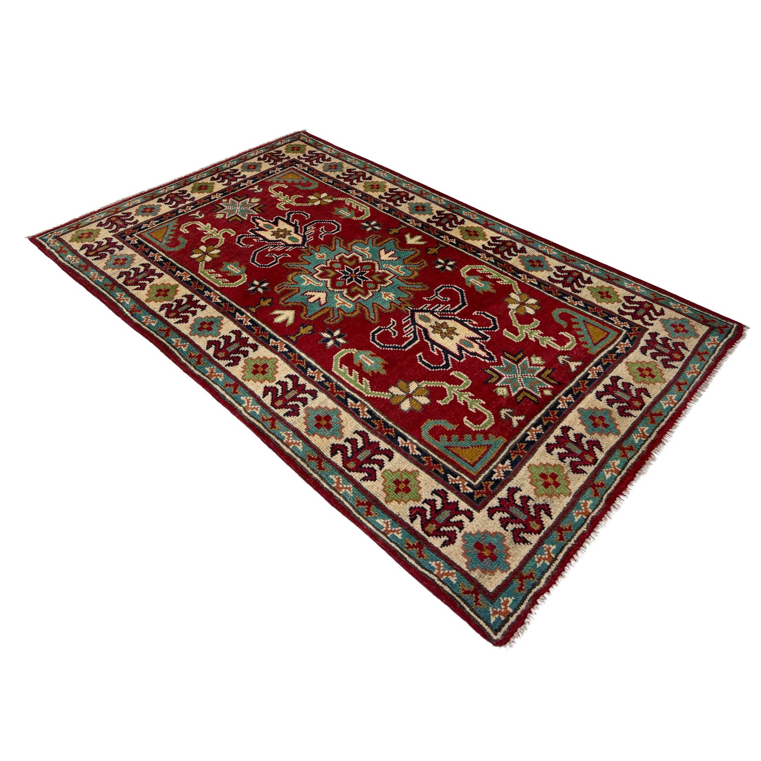 Kazak Rug Handmade Red Medallion 2x4 ft