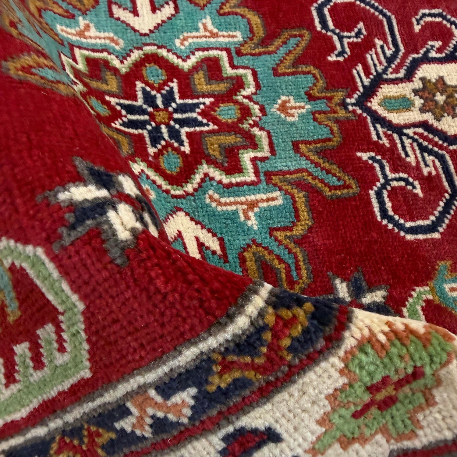 Kazak Rug Handmade Red Medallion 2x4 ft