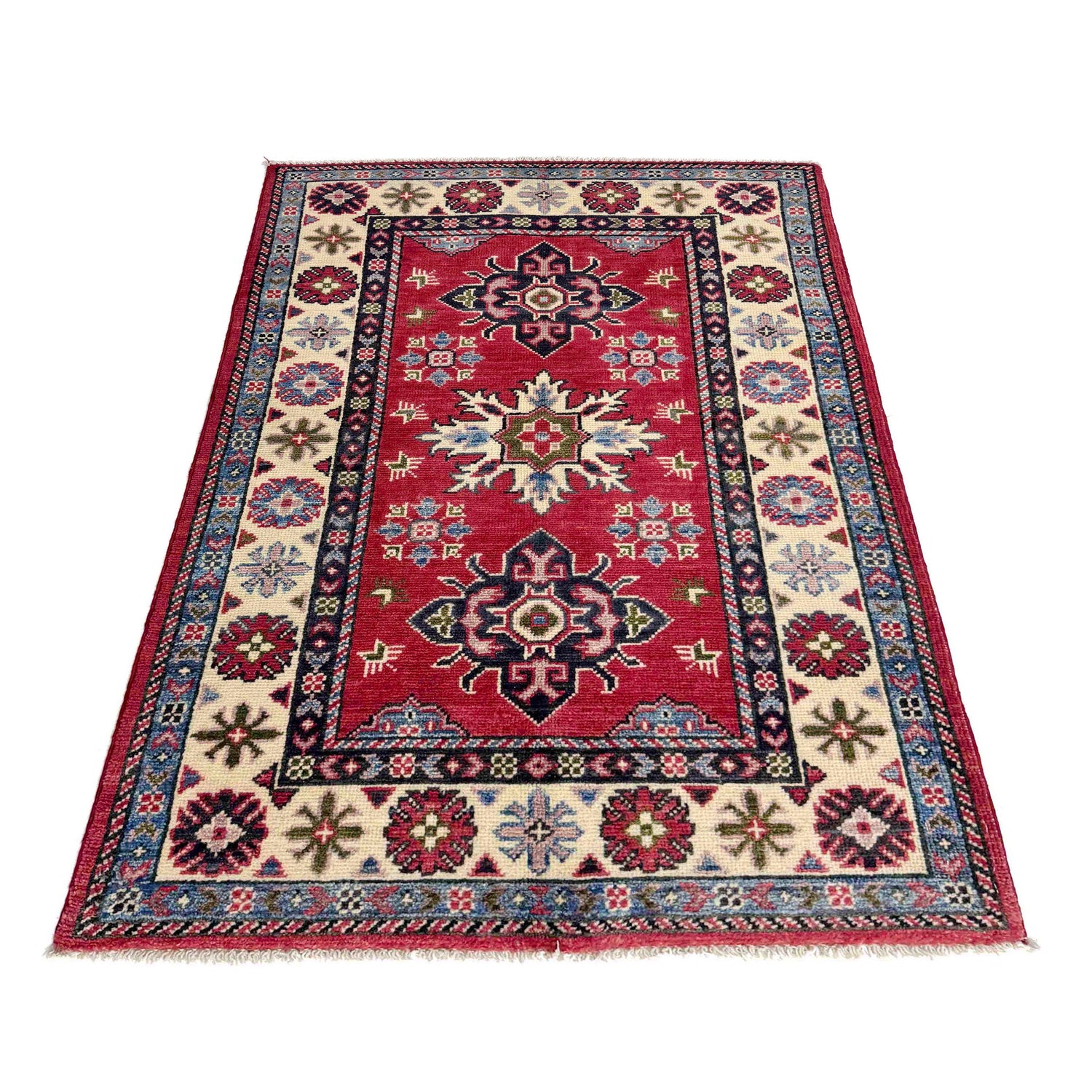 Kazak Rug Handmade Red Medallion 2x4 ft