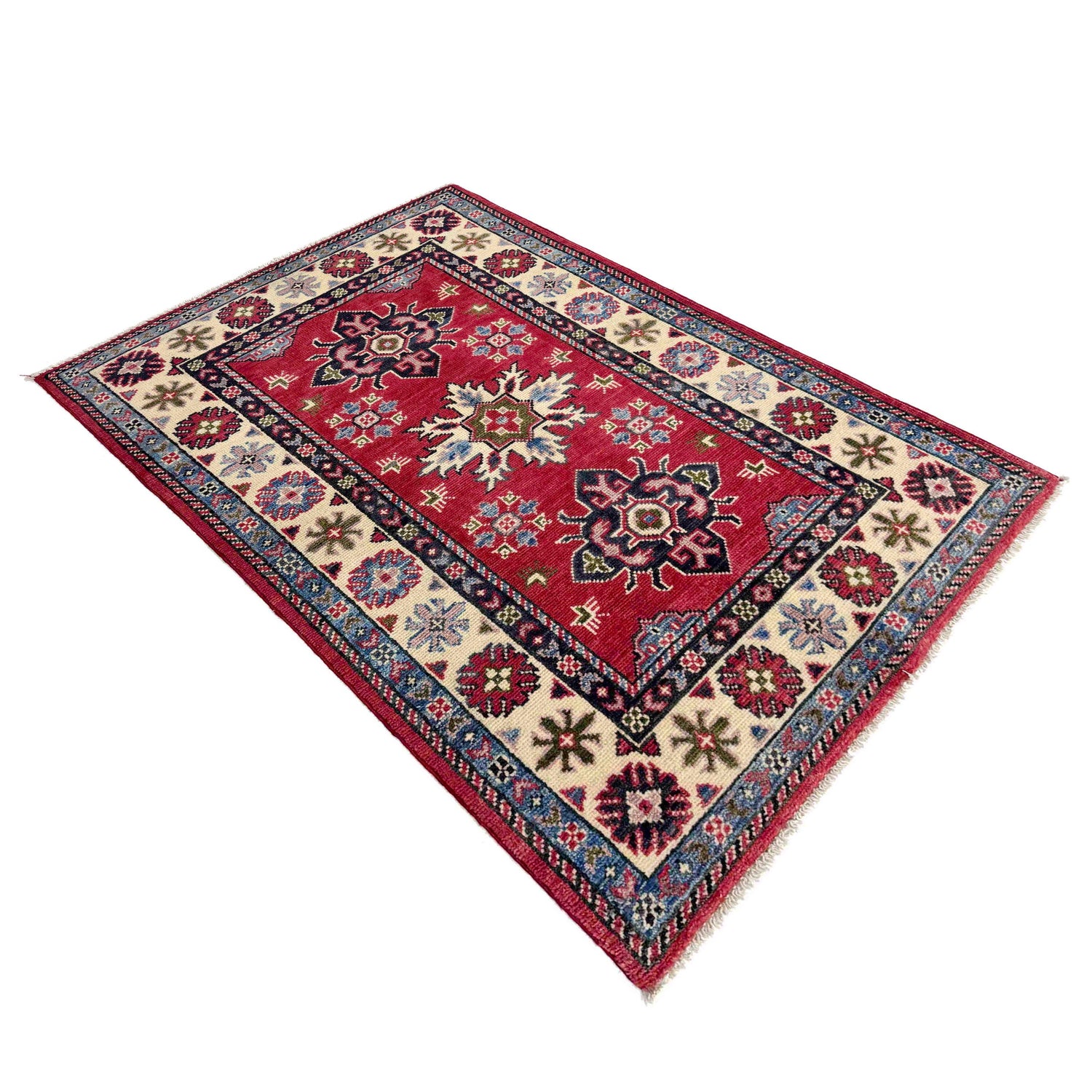 Kazak Rug Handmade Red Medallion 2x4 ft