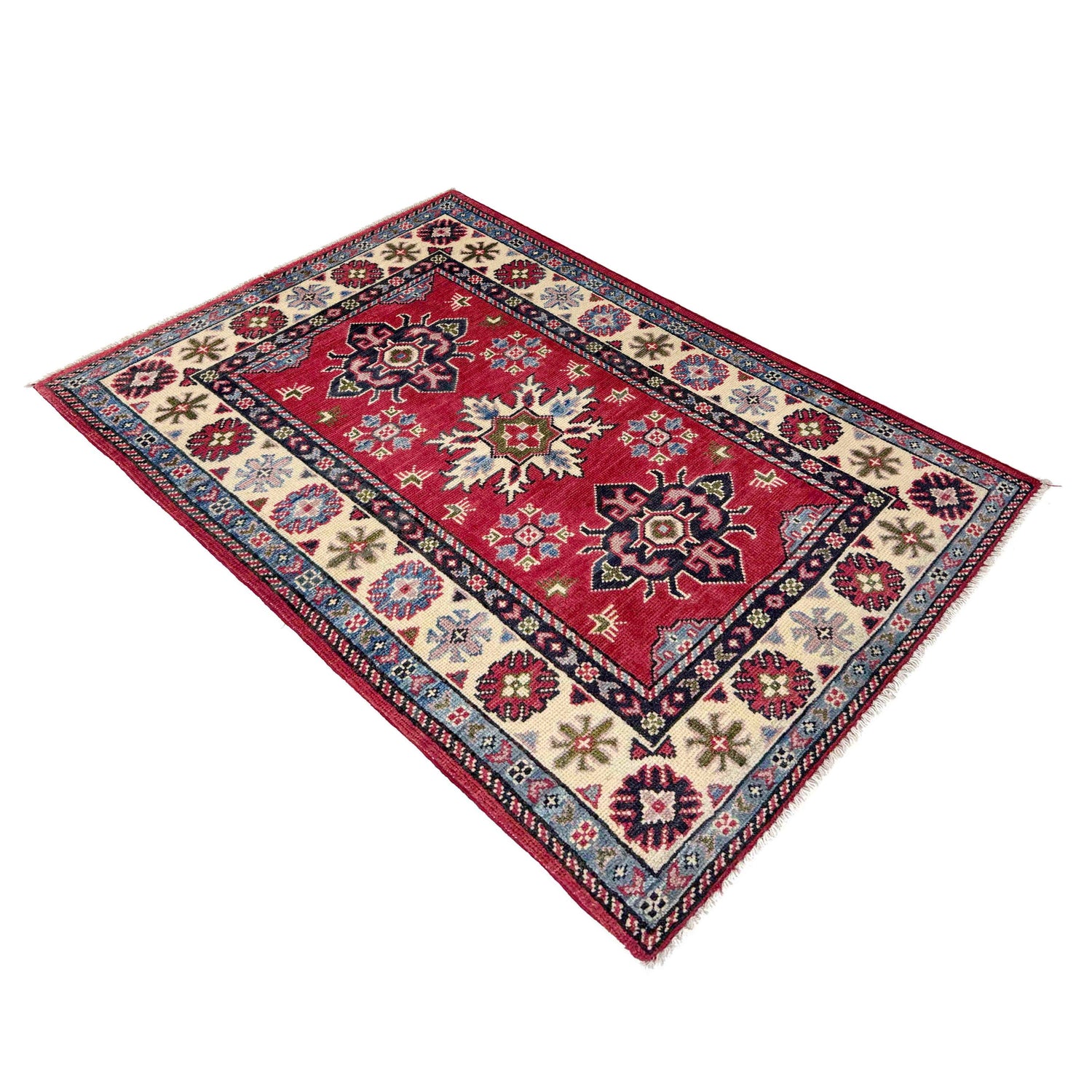 Kazak Rug Handmade Red Medallion 2x4 ft