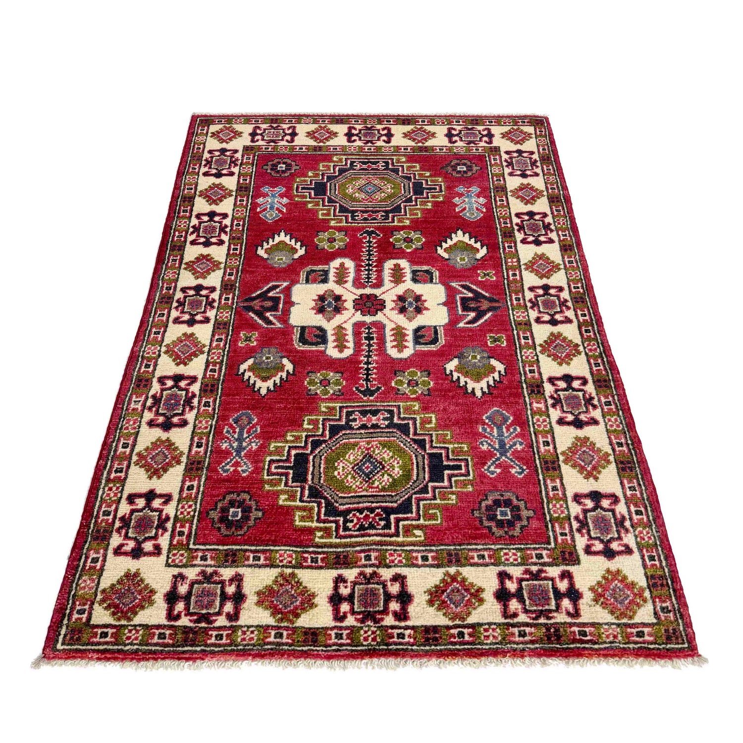 Kazak Rug Handmade Red Medallion 2x4 ft