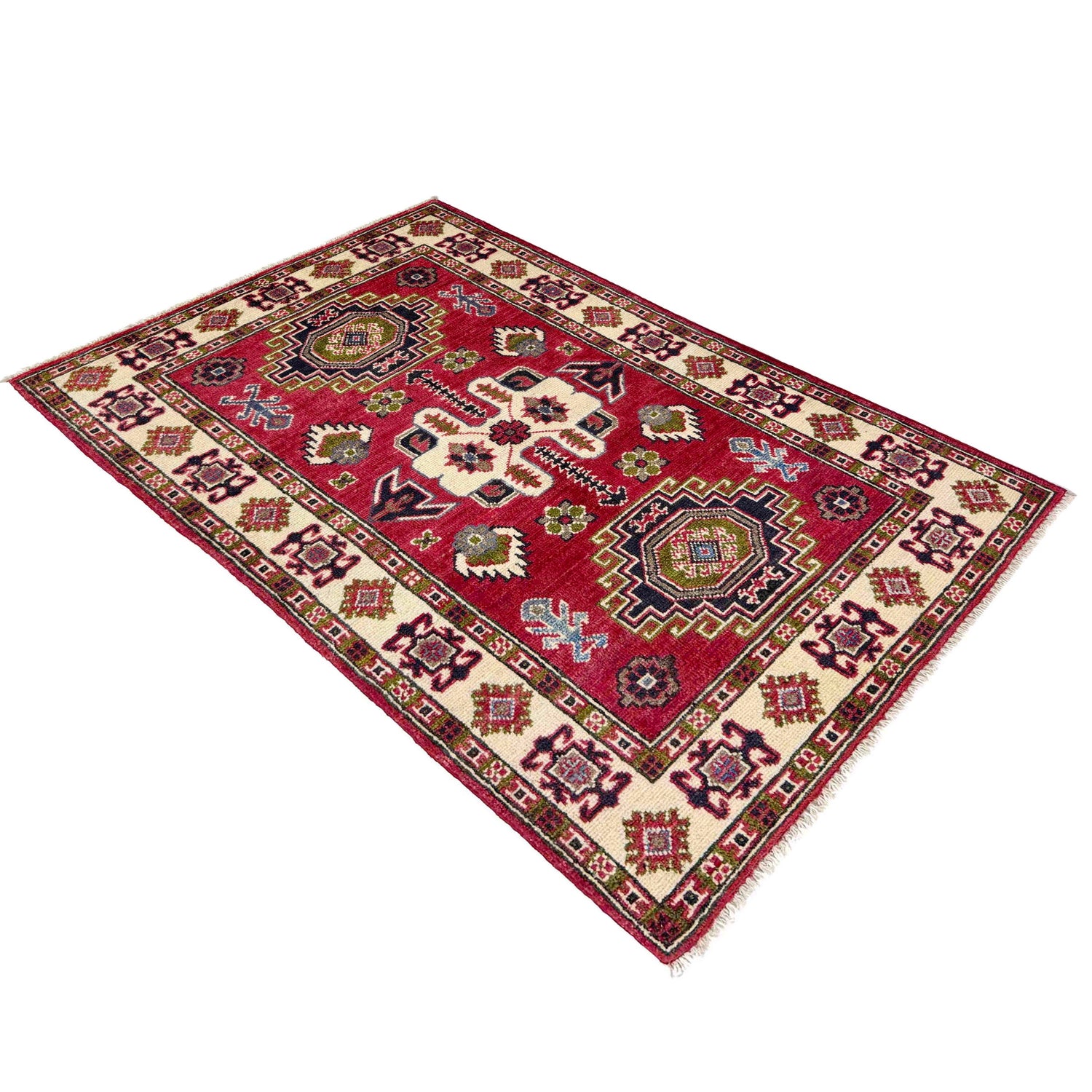 Kazak Rug Handmade Red Medallion 2x4 ft