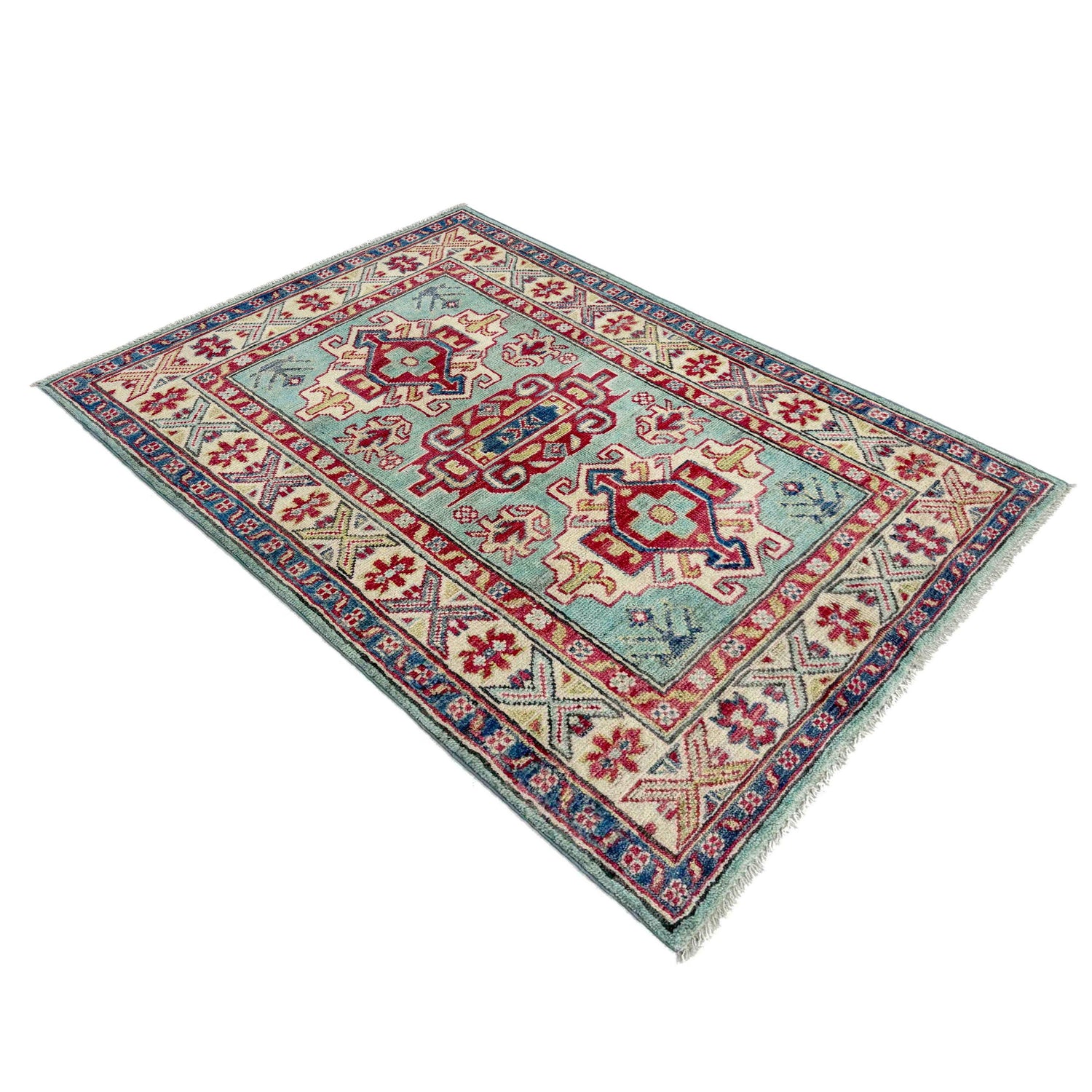Kazak Rug Handmade Blue Medallion 2x4 ft
