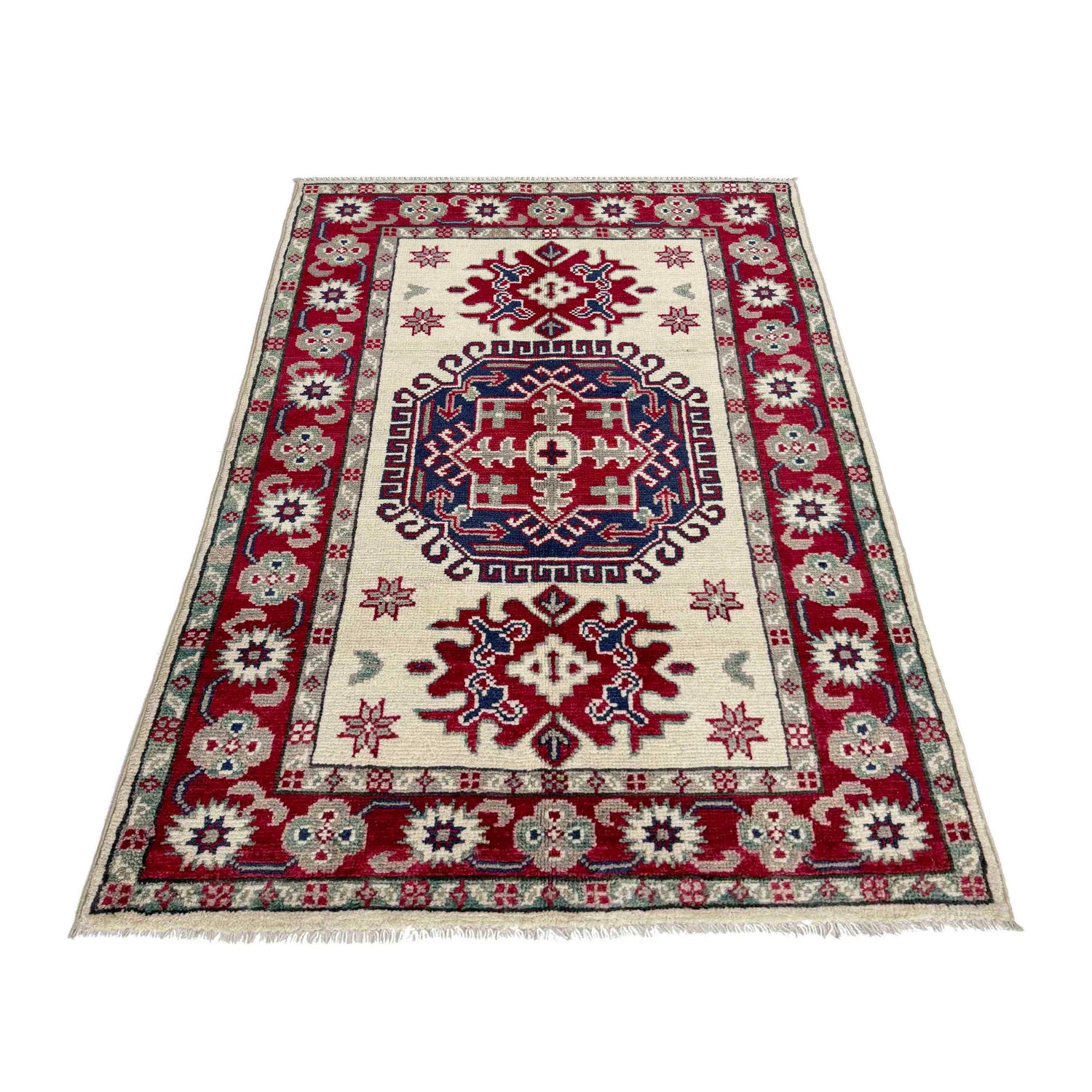 Kazak Rug Handmade Beige Medallion 2x4 ft