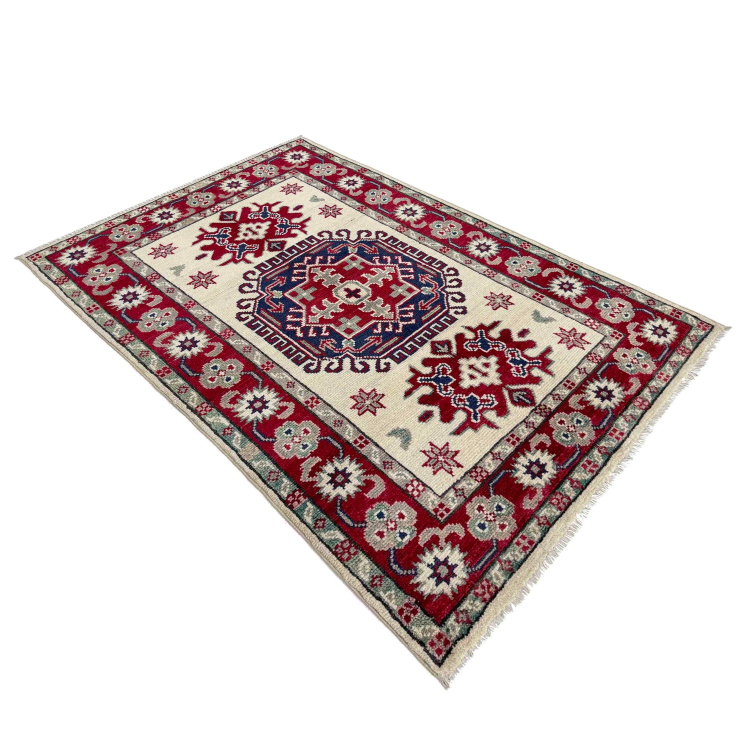 Kazak Rug Handmade Beige Medallion 2x4 ft