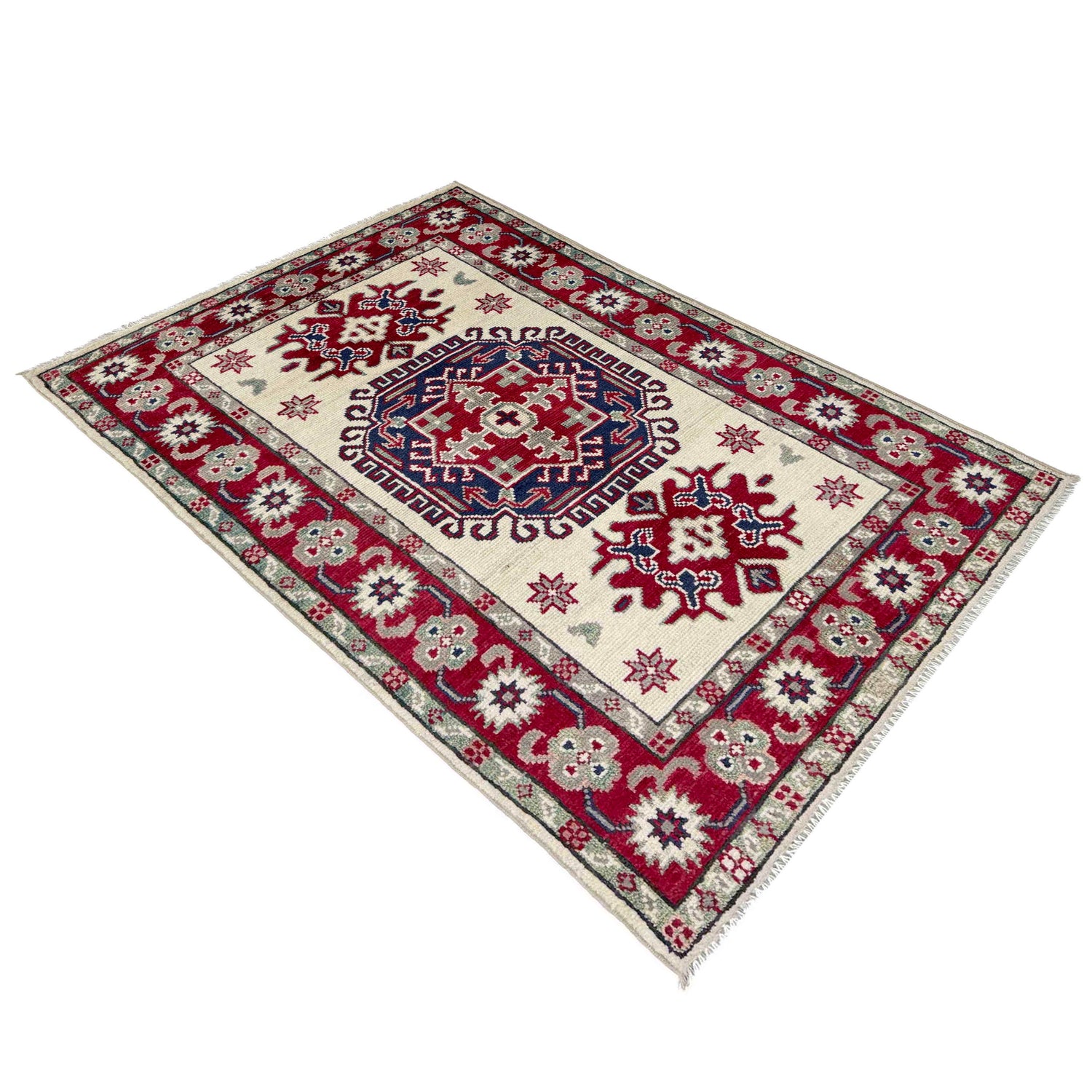 Kazak Rug Handmade Beige Medallion 2x4 ft