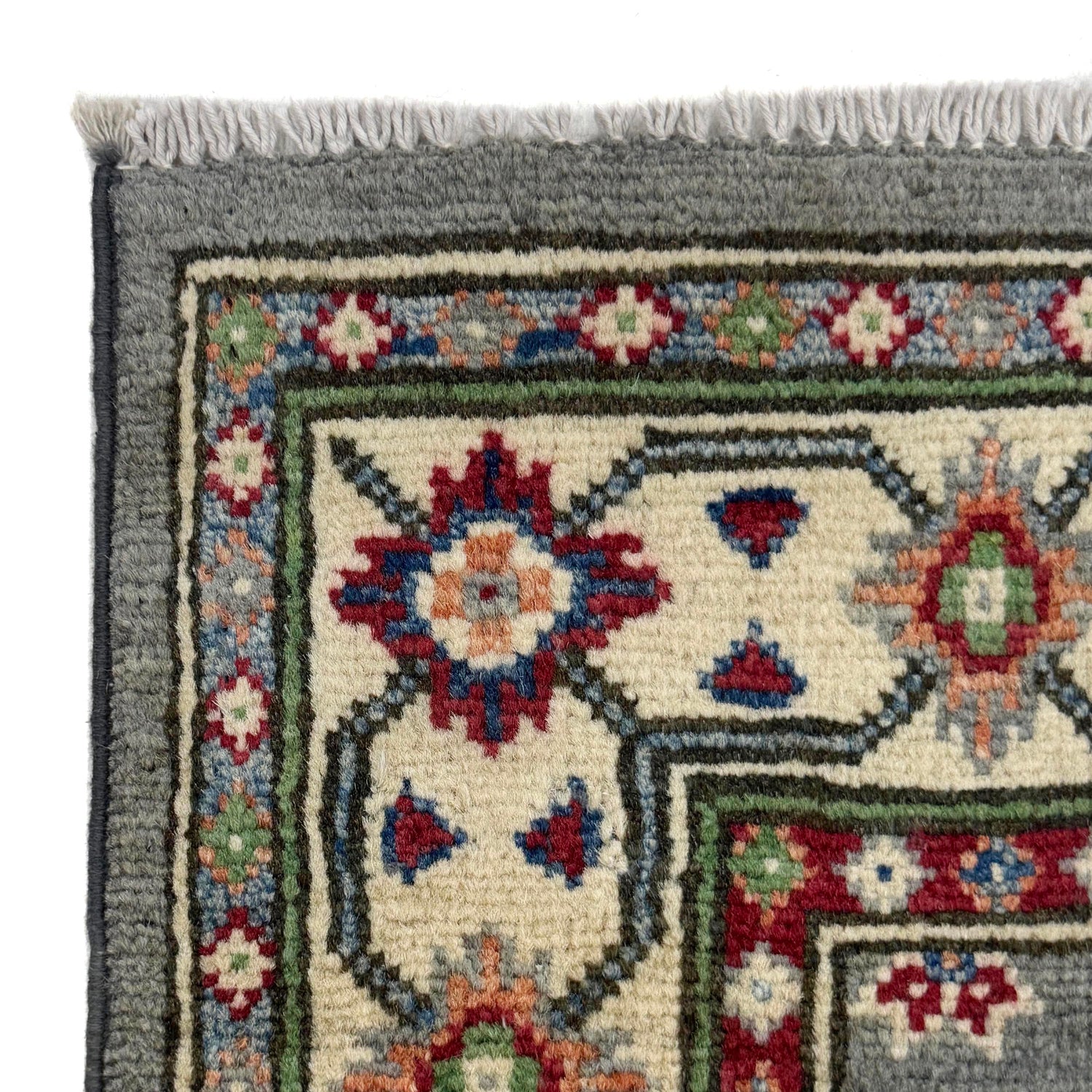 Kazak Rug Handmade Gray Medallion 2x4 ft