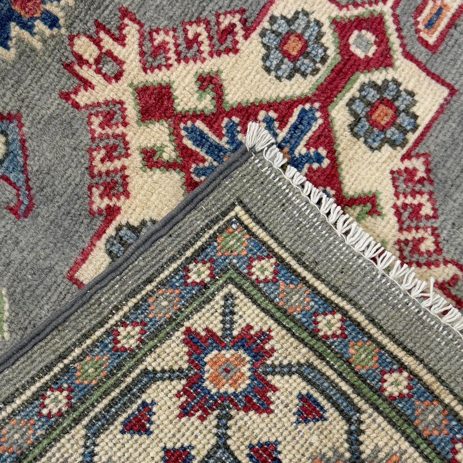 Kazak Rug Handmade Gray Medallion 2x4 ft