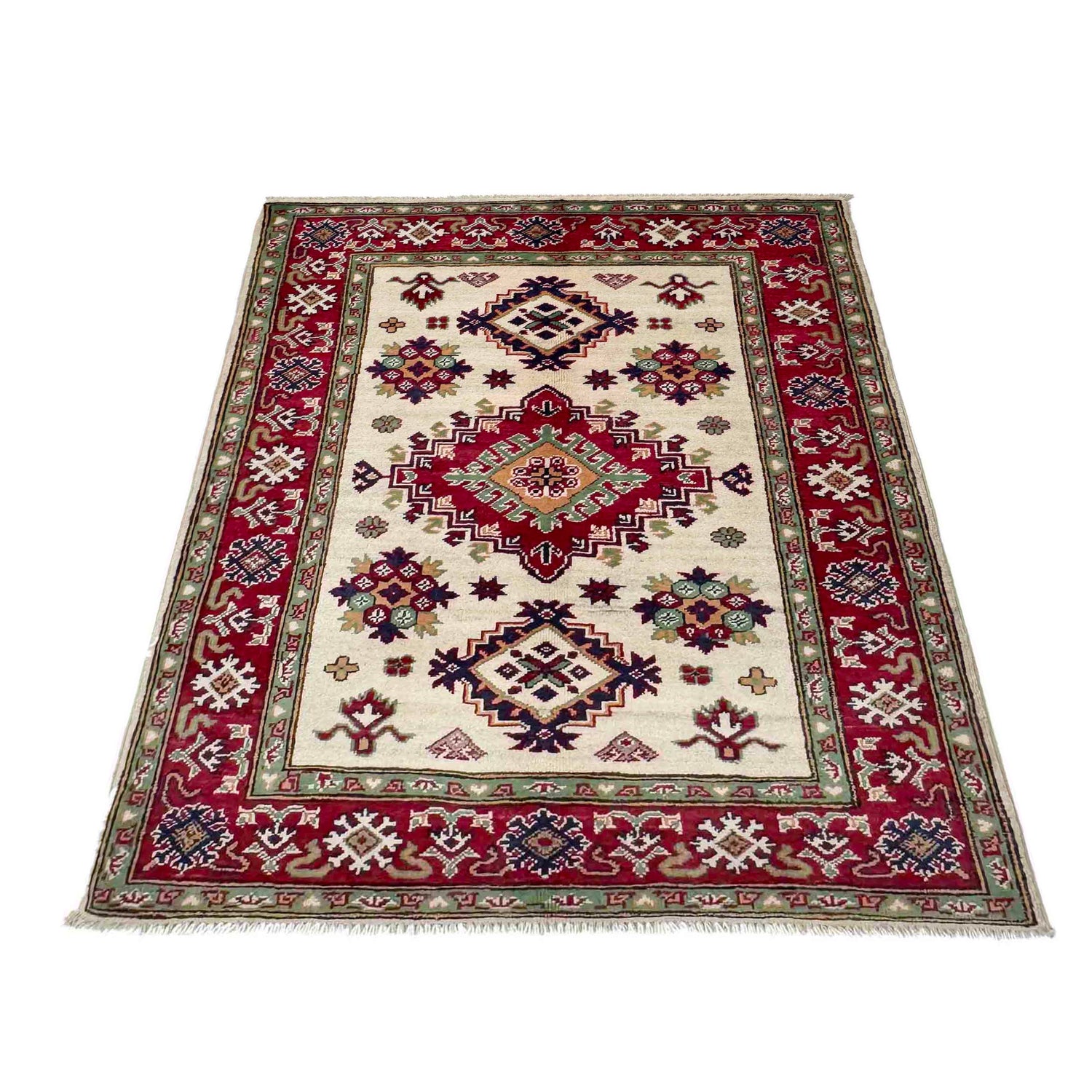 Kazak Rug Handmade Beige Medallion 2x4 ft