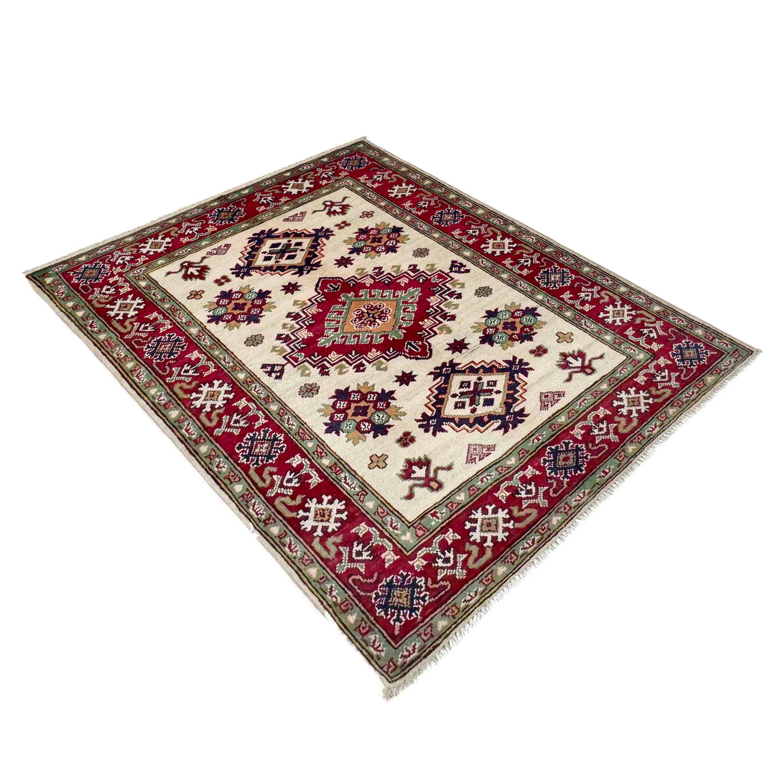 Kazak Rug Handmade Beige Medallion 2x4 ft