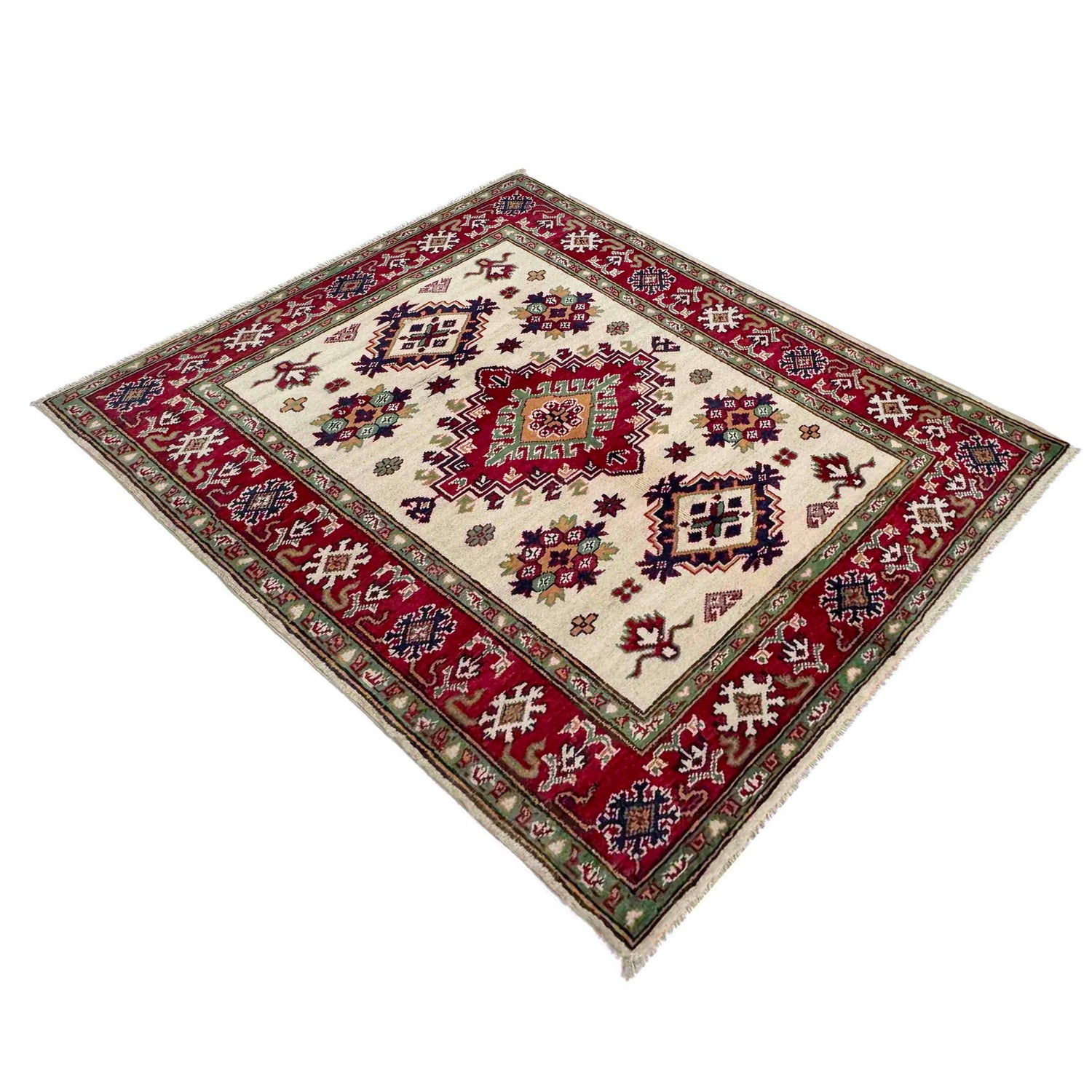 Kazak Rug Handmade Beige Medallion 2x4 ft