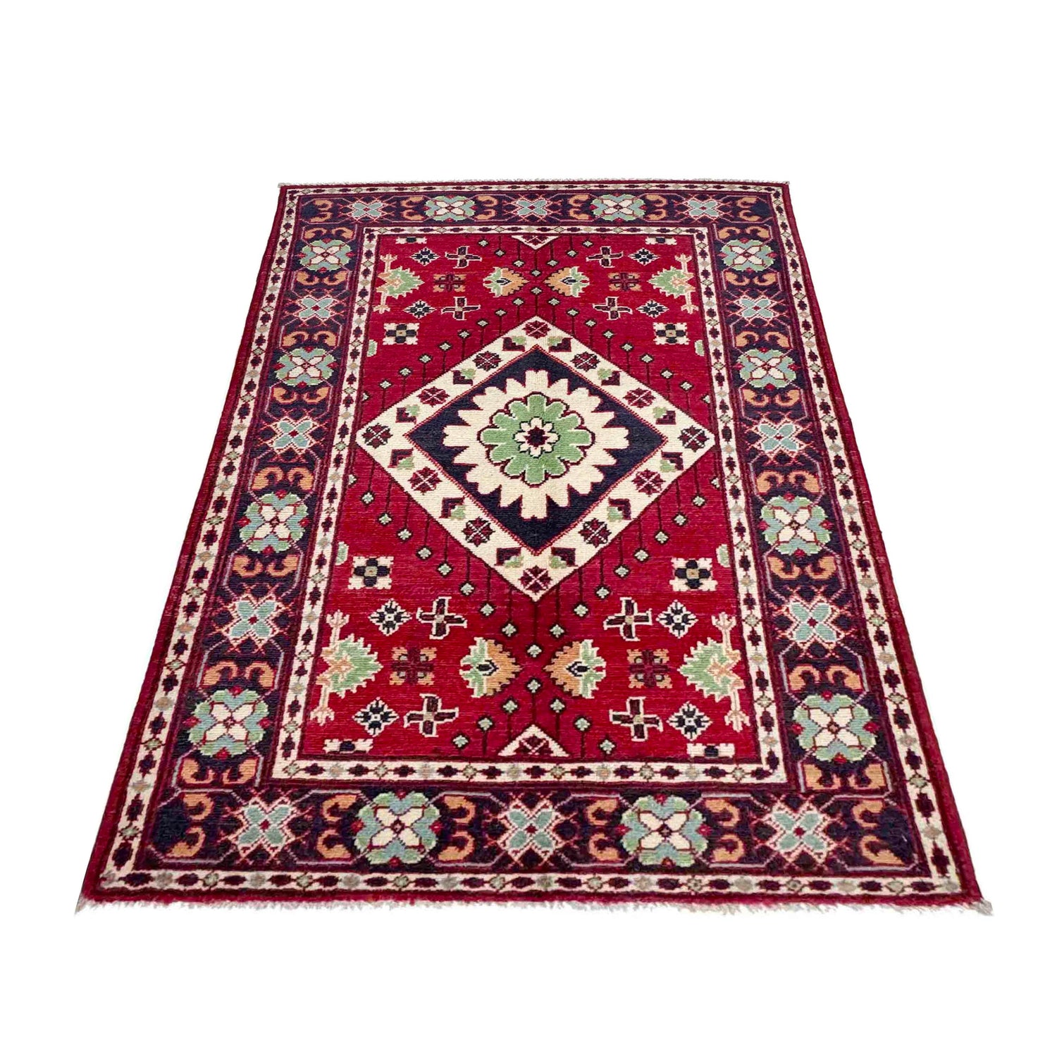 Kazak Rug Handmade Red Medallion 3x5 ft