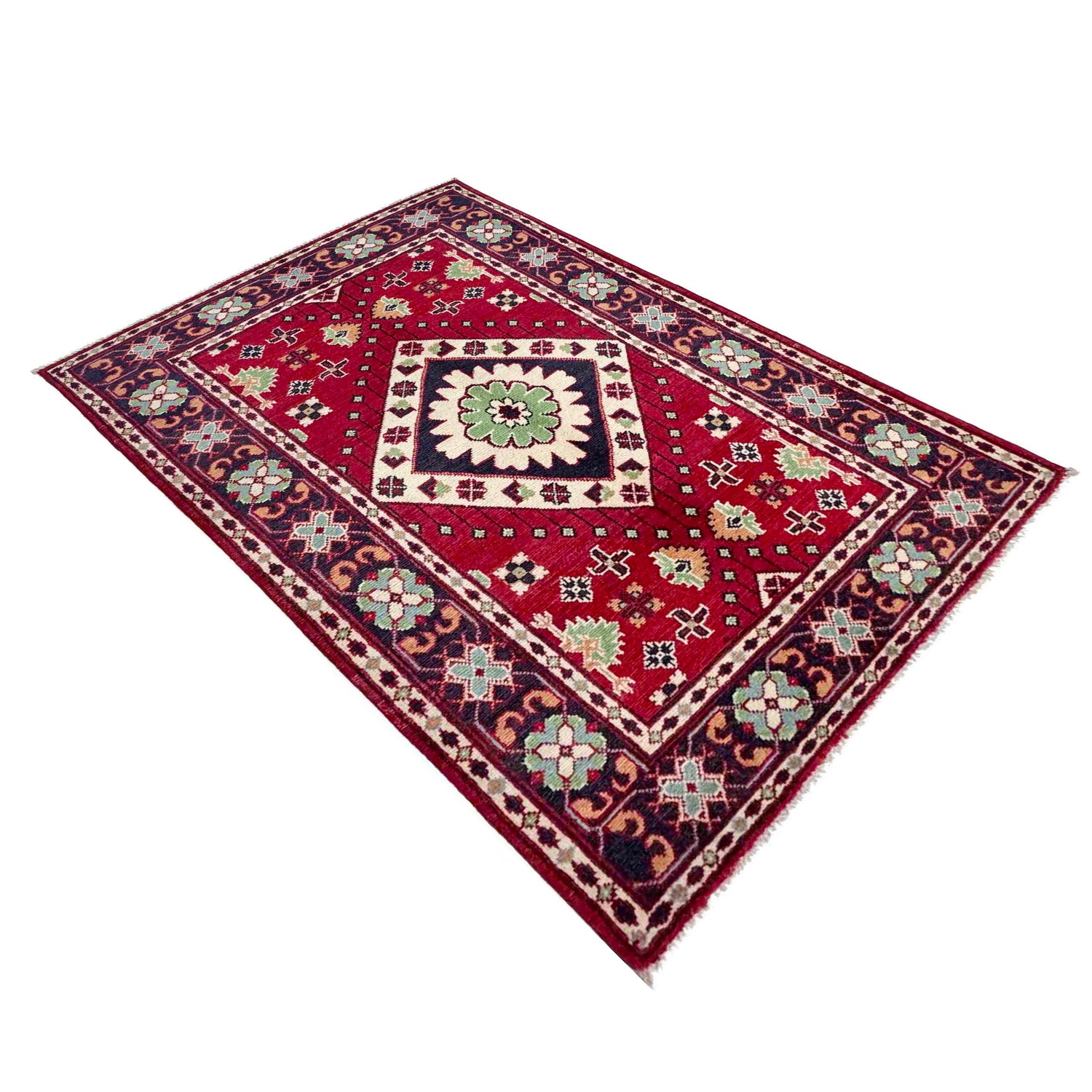 Kazak Rug Handmade Red Medallion 3x5 ft