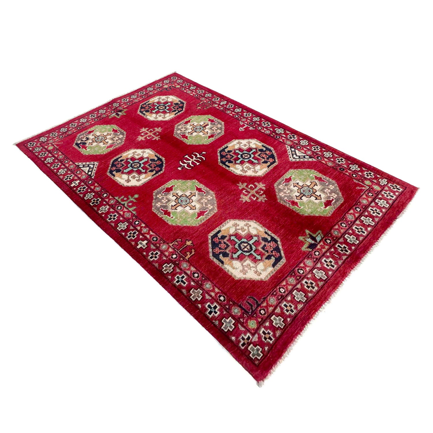 Waziri Area Rug Handmade Red Medallion 3x5 ft