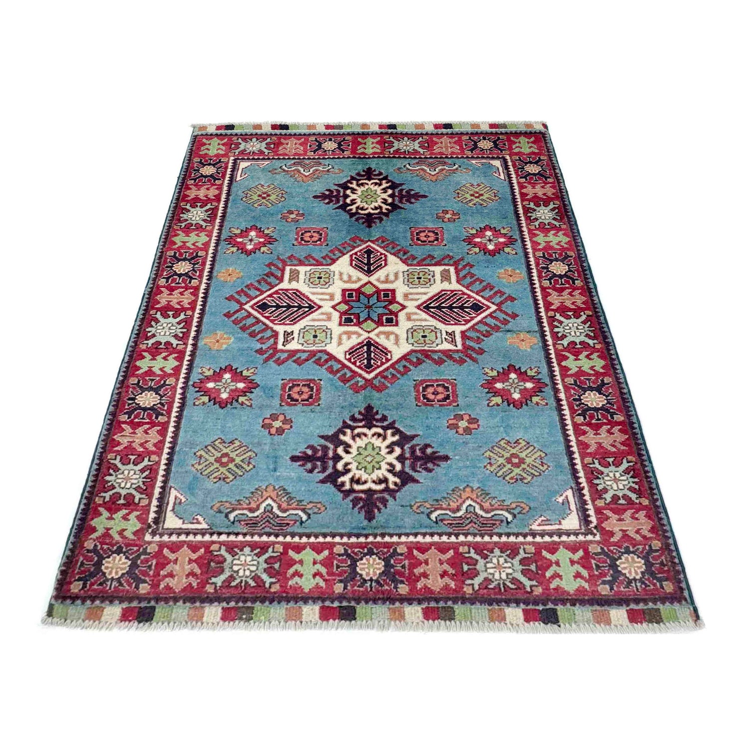 Kazak Rug Handmade Blue Medallion 3x5 ft