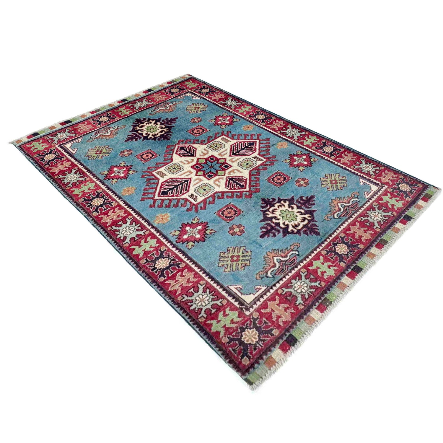 Kazak Rug Handmade Blue Medallion 3x5 ft