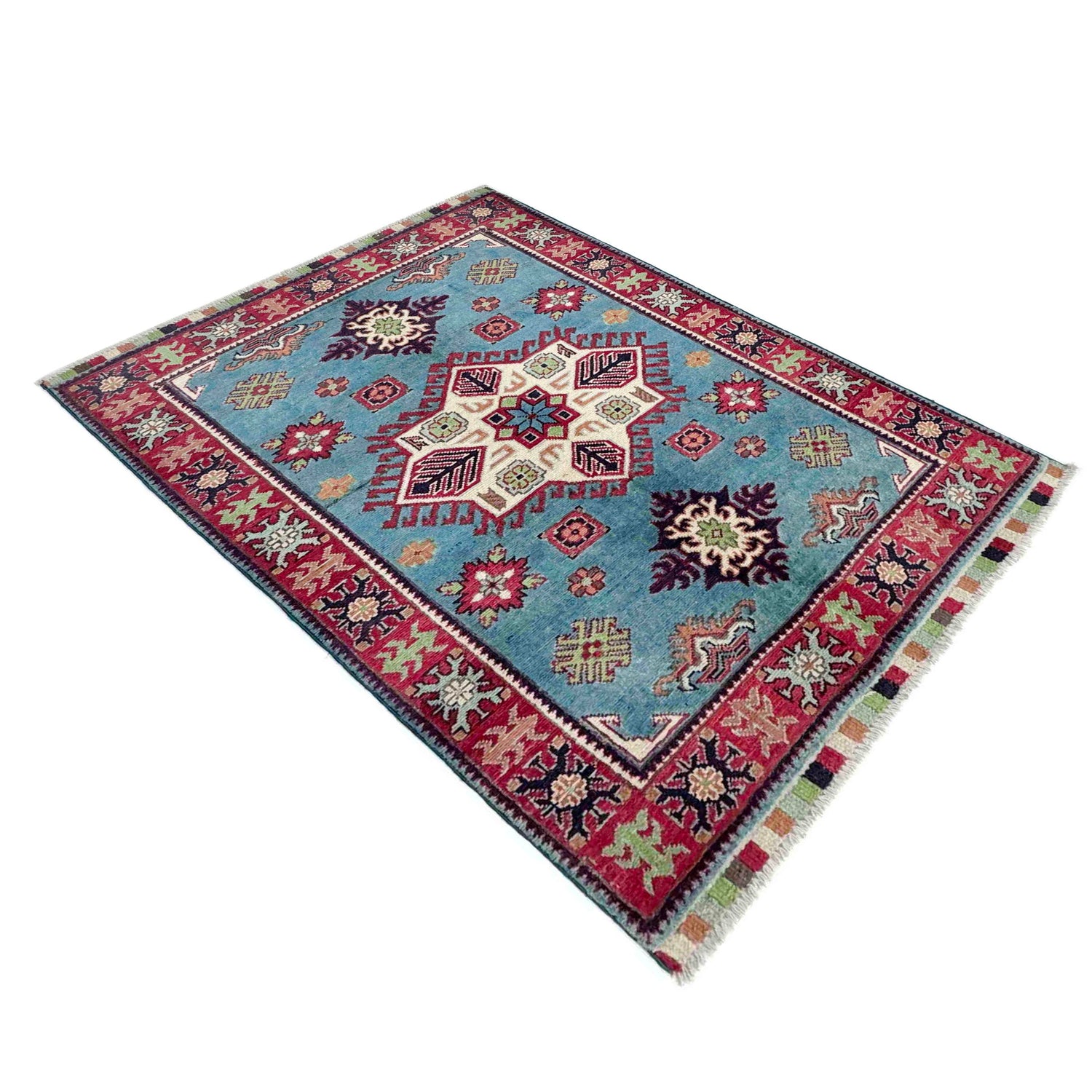 Kazak Rug Handmade Blue Medallion 3x5 ft