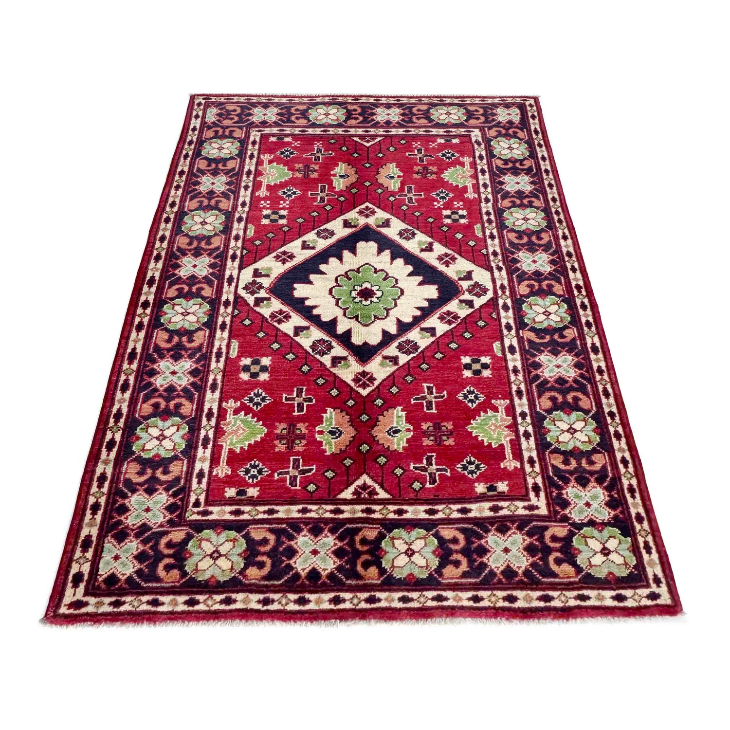 Kazak Rug Handmade Red Medallion 3x5 ft