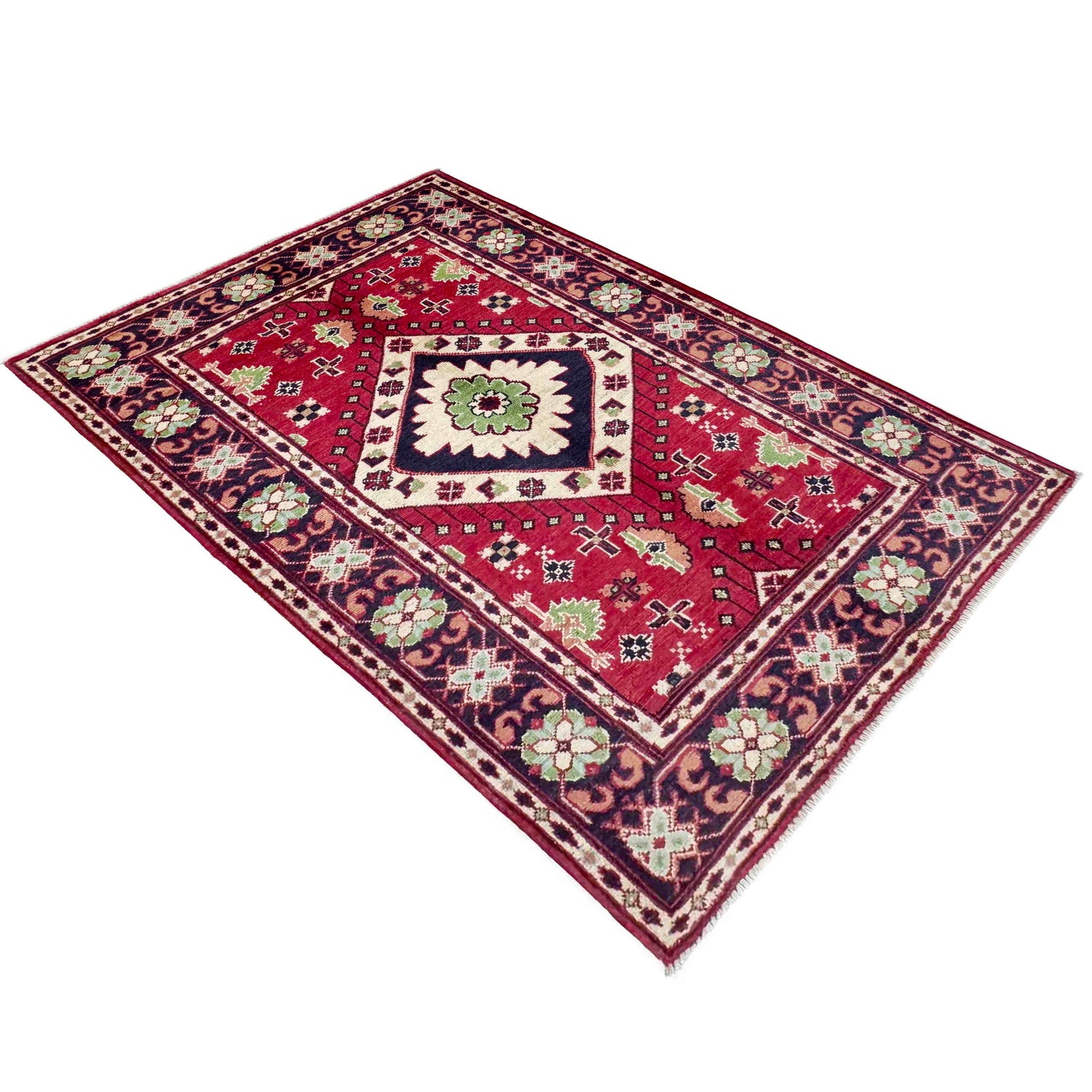 Kazak Rug Handmade Red Medallion 3x5 ft