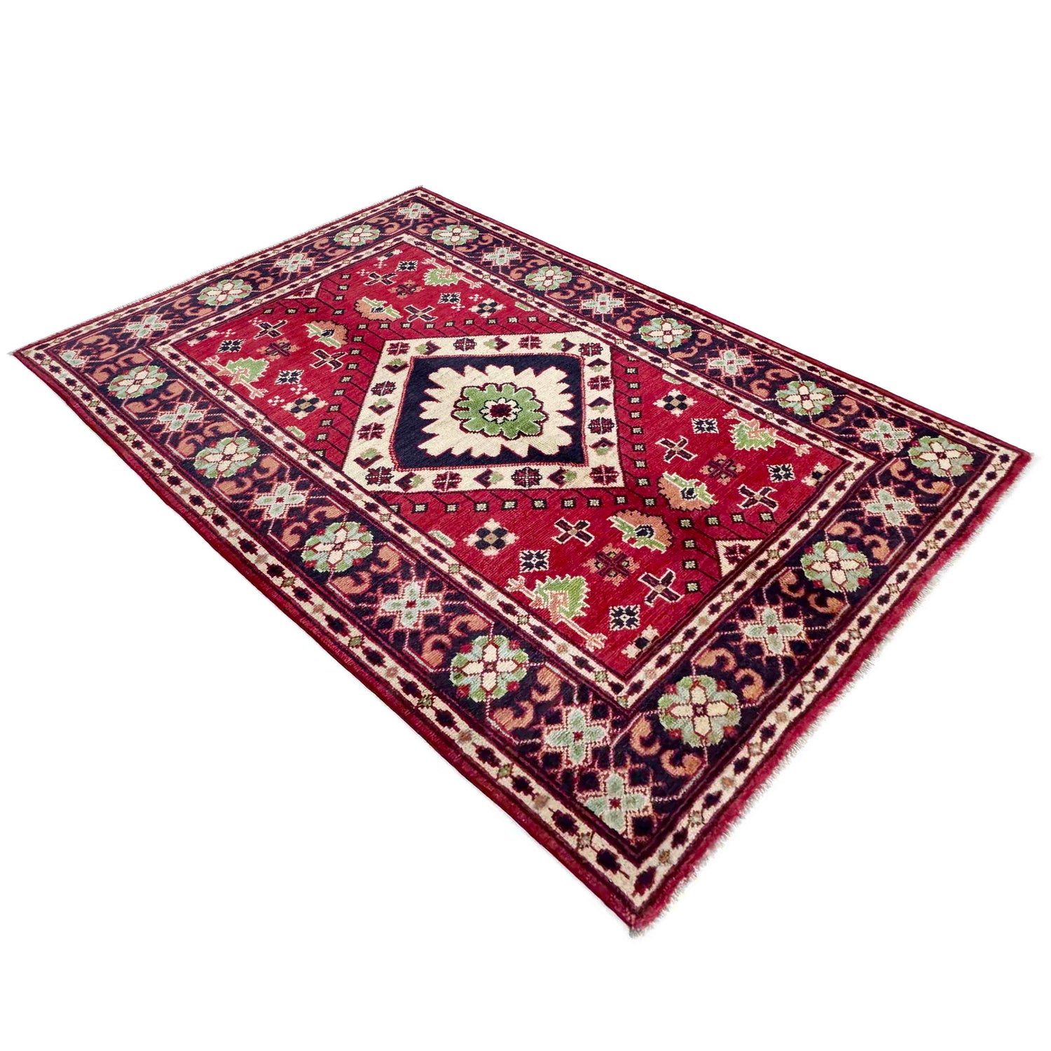 Kazak Rug Handmade Red Medallion 3x5 ft