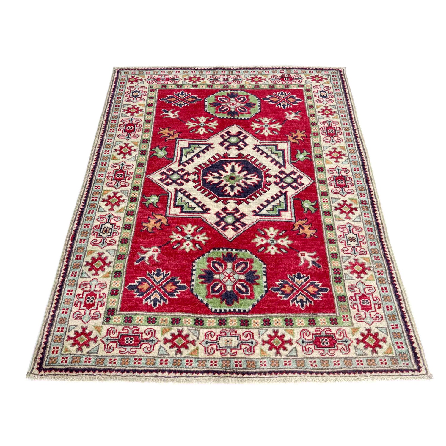 Kazak Rug Handmade Red Medallion 3x5 ft
