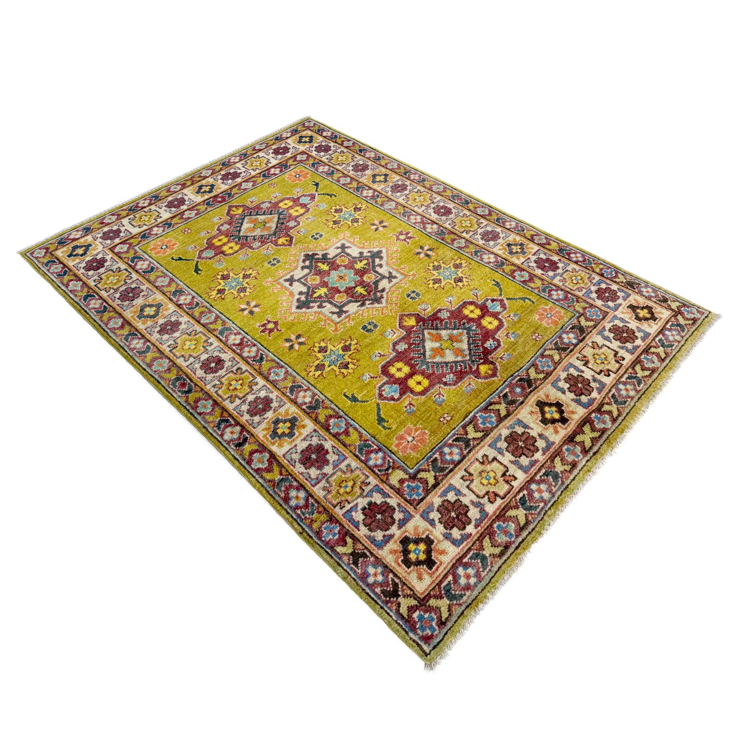 Kazak Rug Handmade Yellow Medallion 3x5 ft