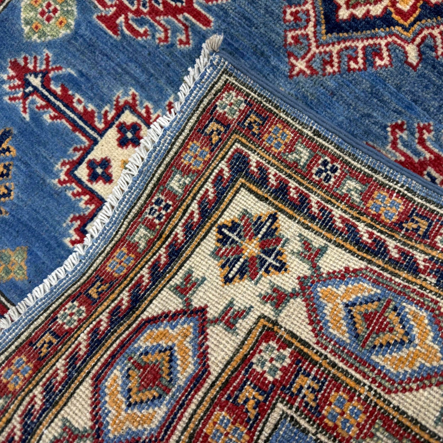 Kazak Rug Handmade Blue Medallion 3x5 ft