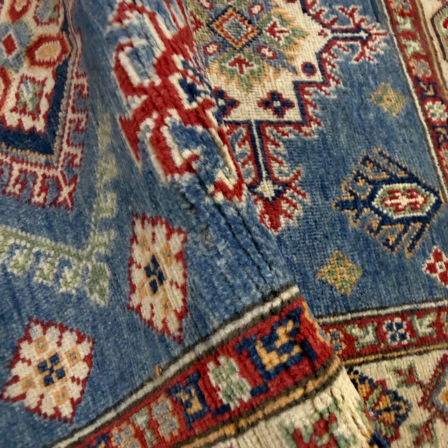 Kazak Rug Handmade Blue Medallion 3x5 ft
