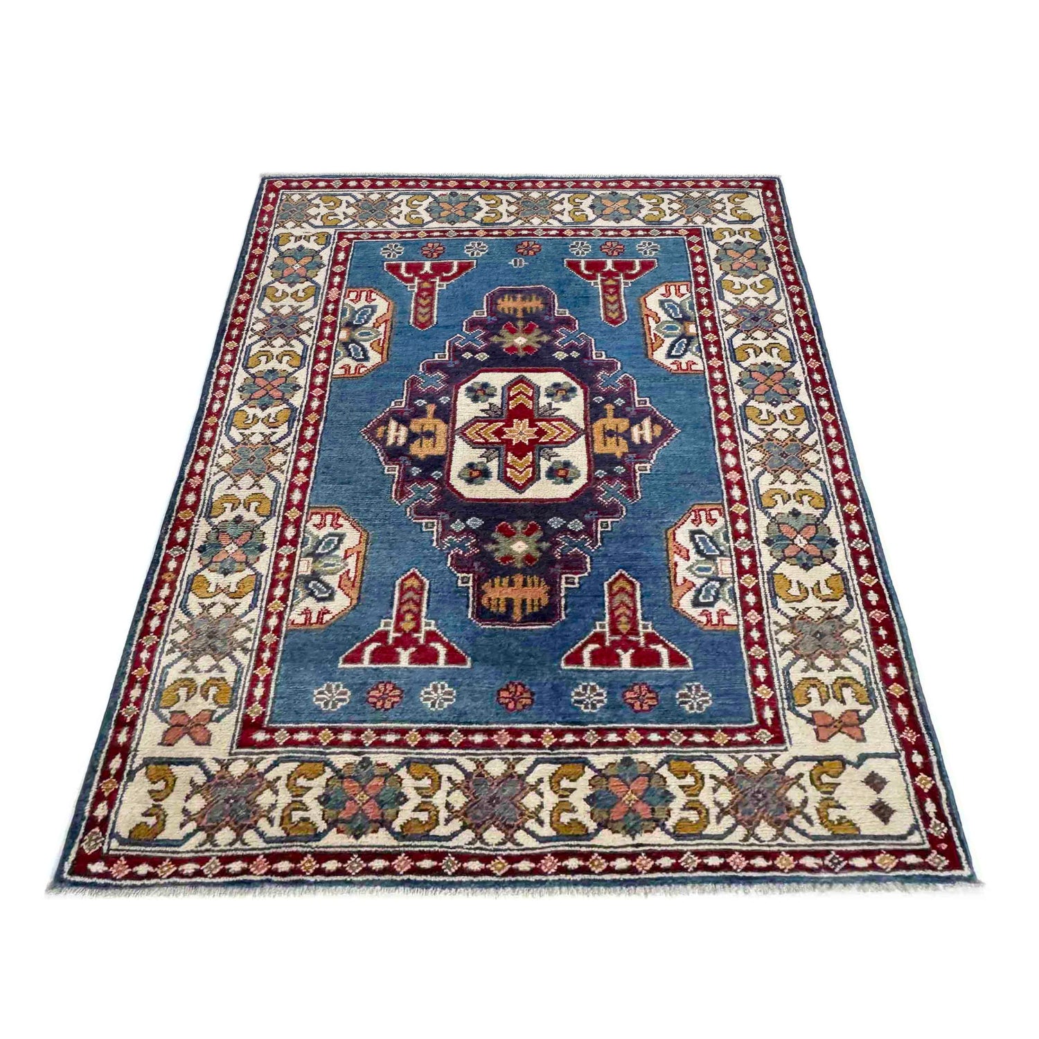 Kazak Rug Handmade Blue Medallion 3x5 ft