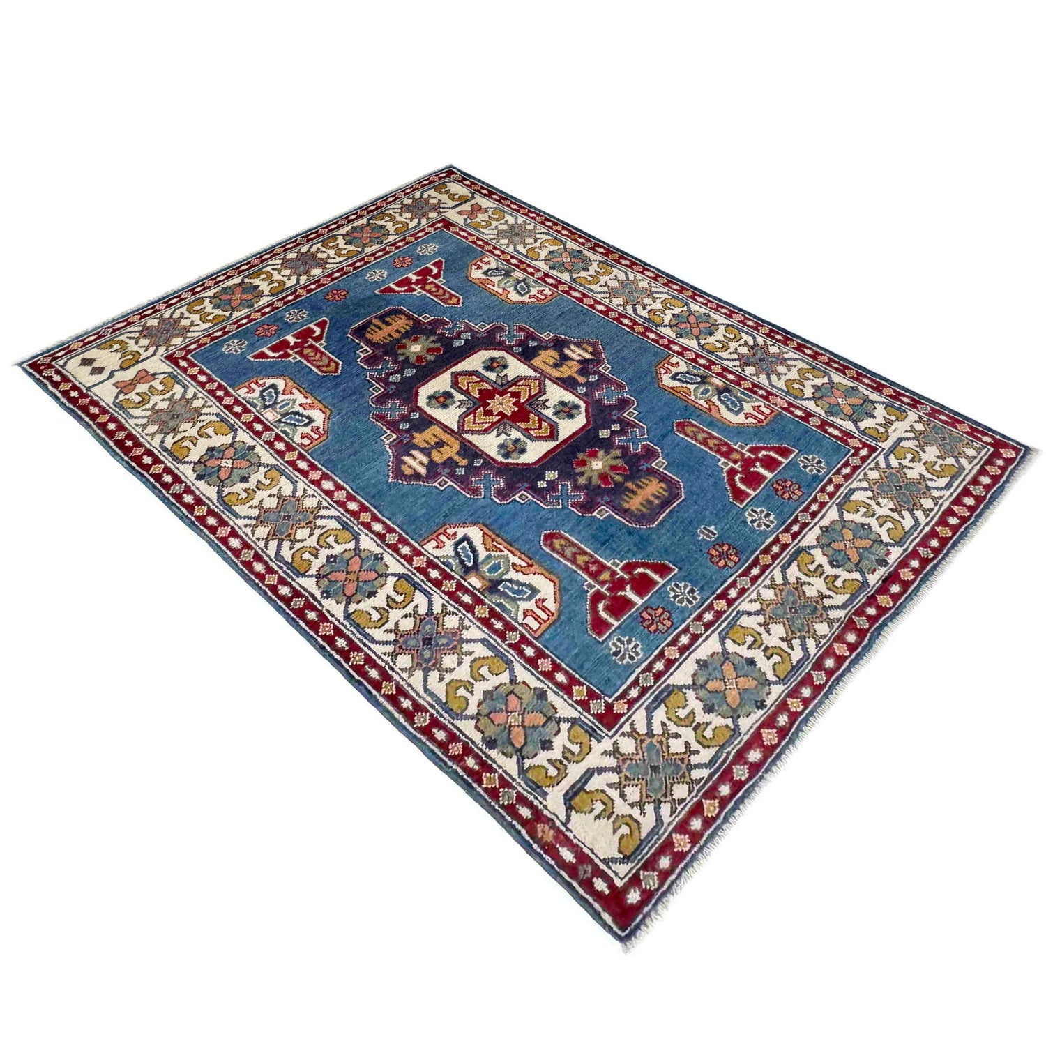 Kazak Rug Handmade Blue Medallion 3x5 ft