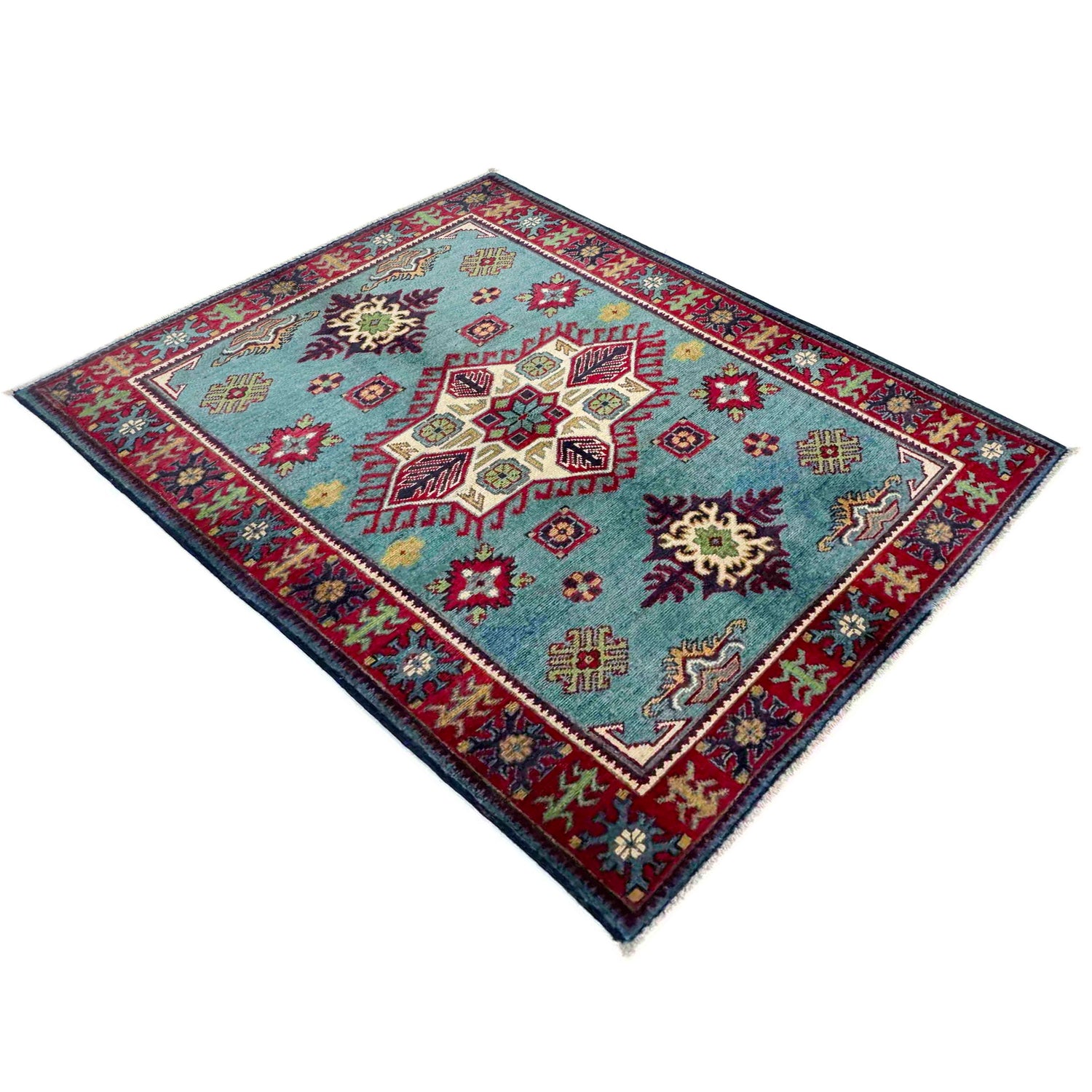 Kazak Rug Handmade Blue Medallion 3x5 ft
