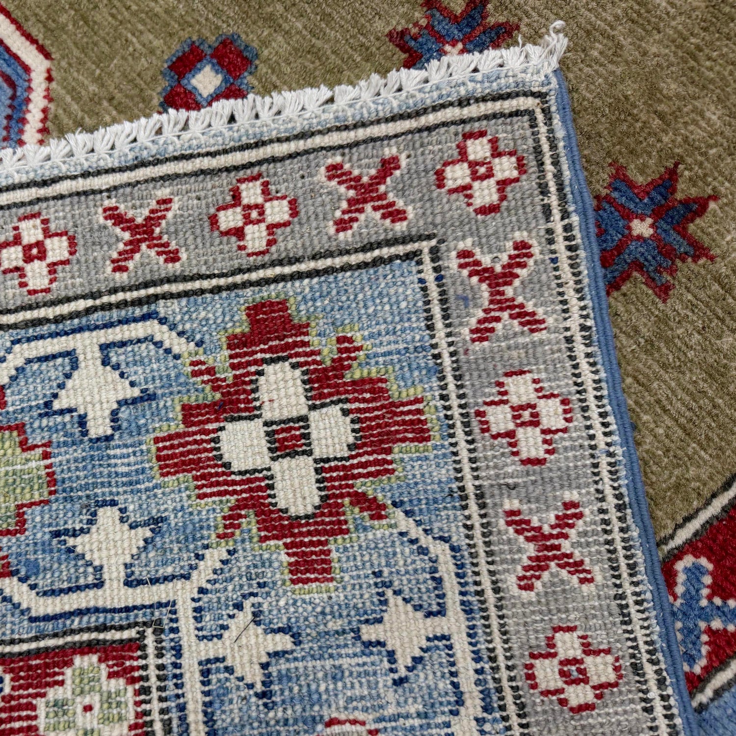 Kazak Rug Handmade Green Medallion 4x7 ft
