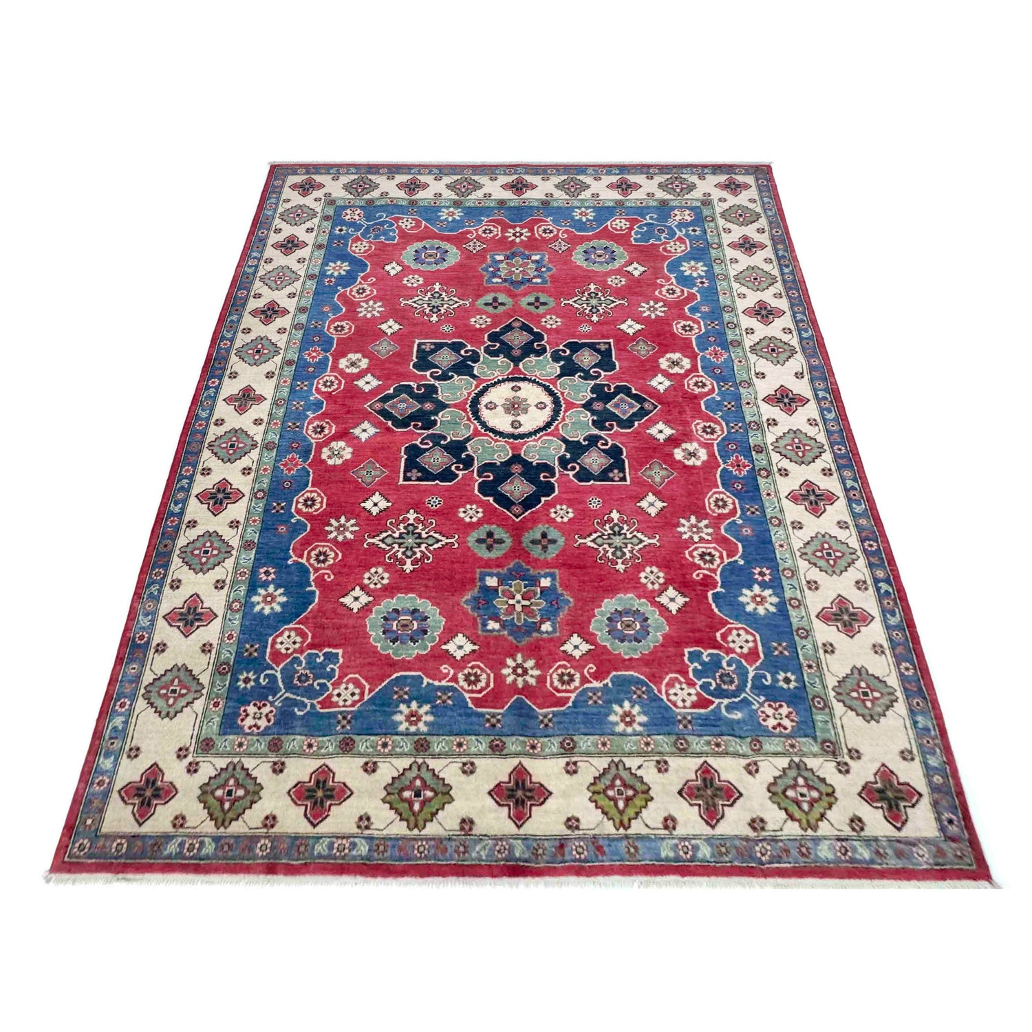 Kazak Rug Handmade Red Medallion 7x10 ft