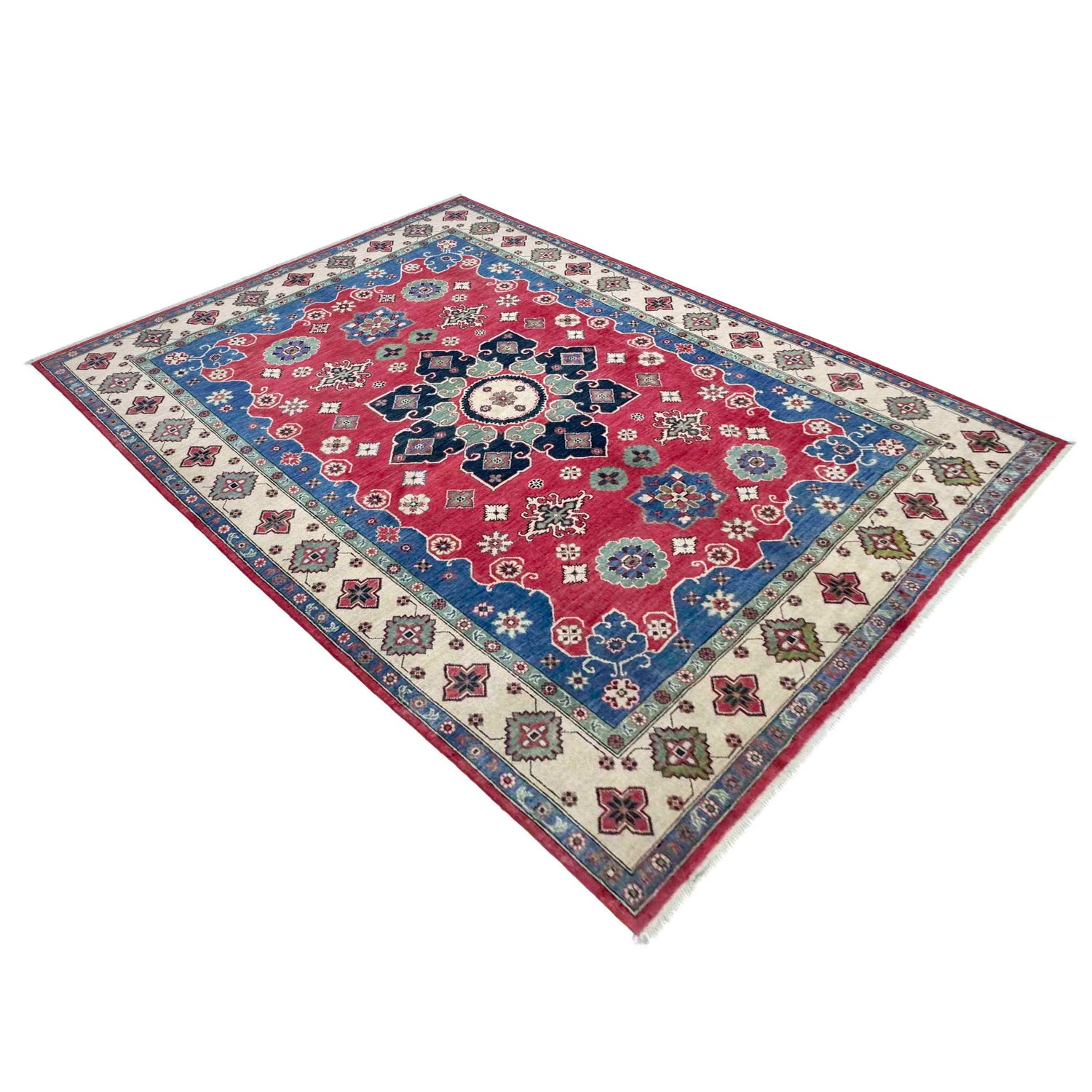 Kazak Rug Handmade Red Medallion 7x10 ft