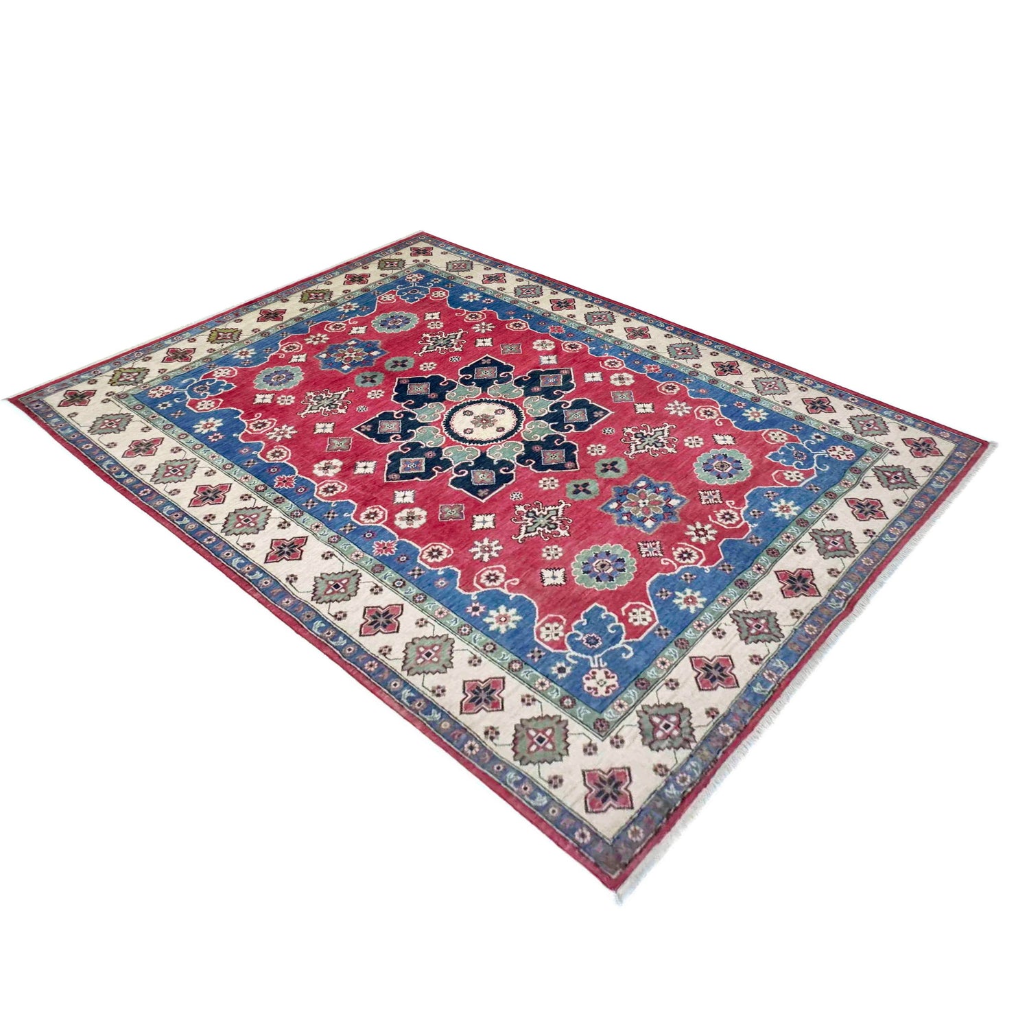 Kazak Rug Handmade Red Medallion 7x10 ft