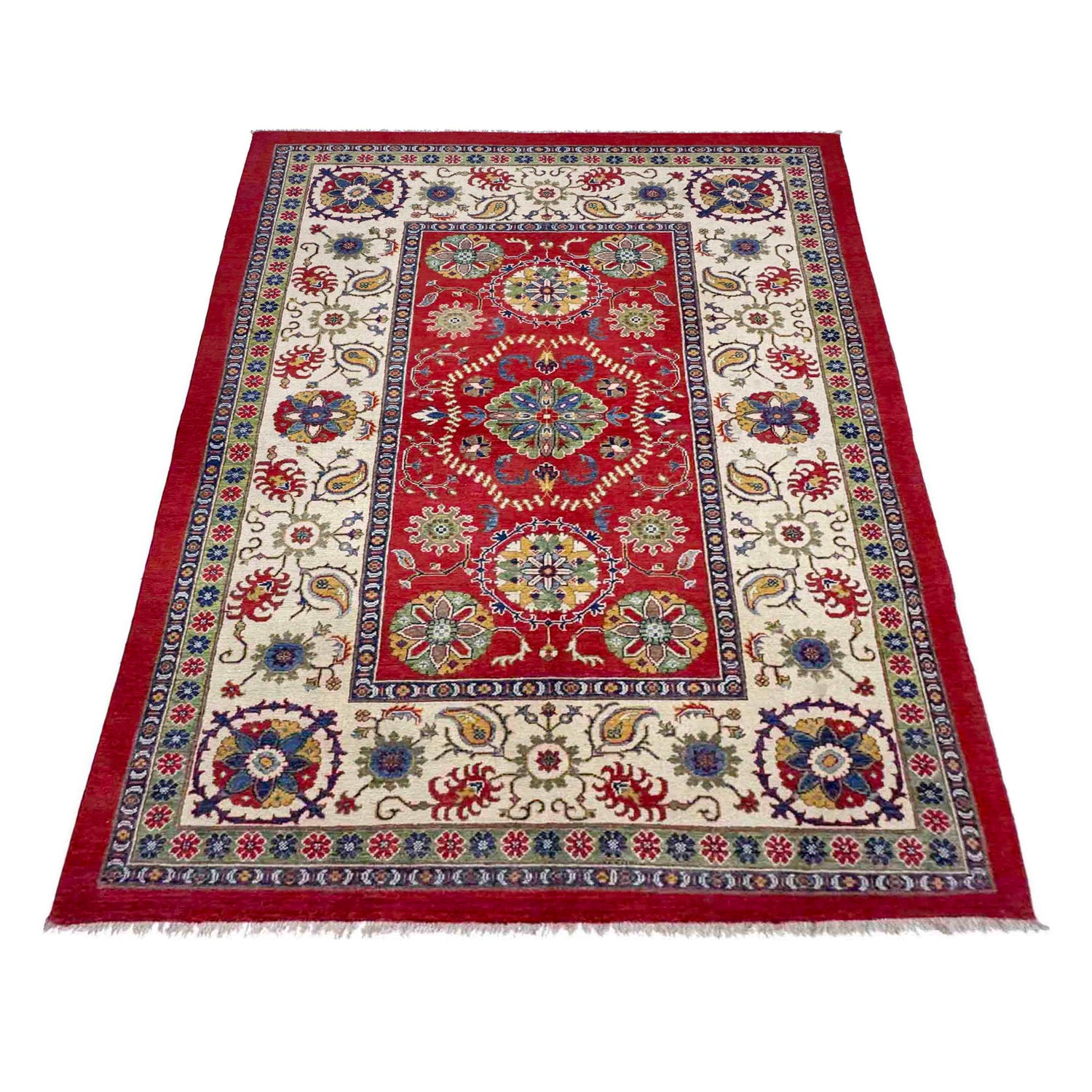 Kazak Rug Handmade Red Medallion 6x9 ft