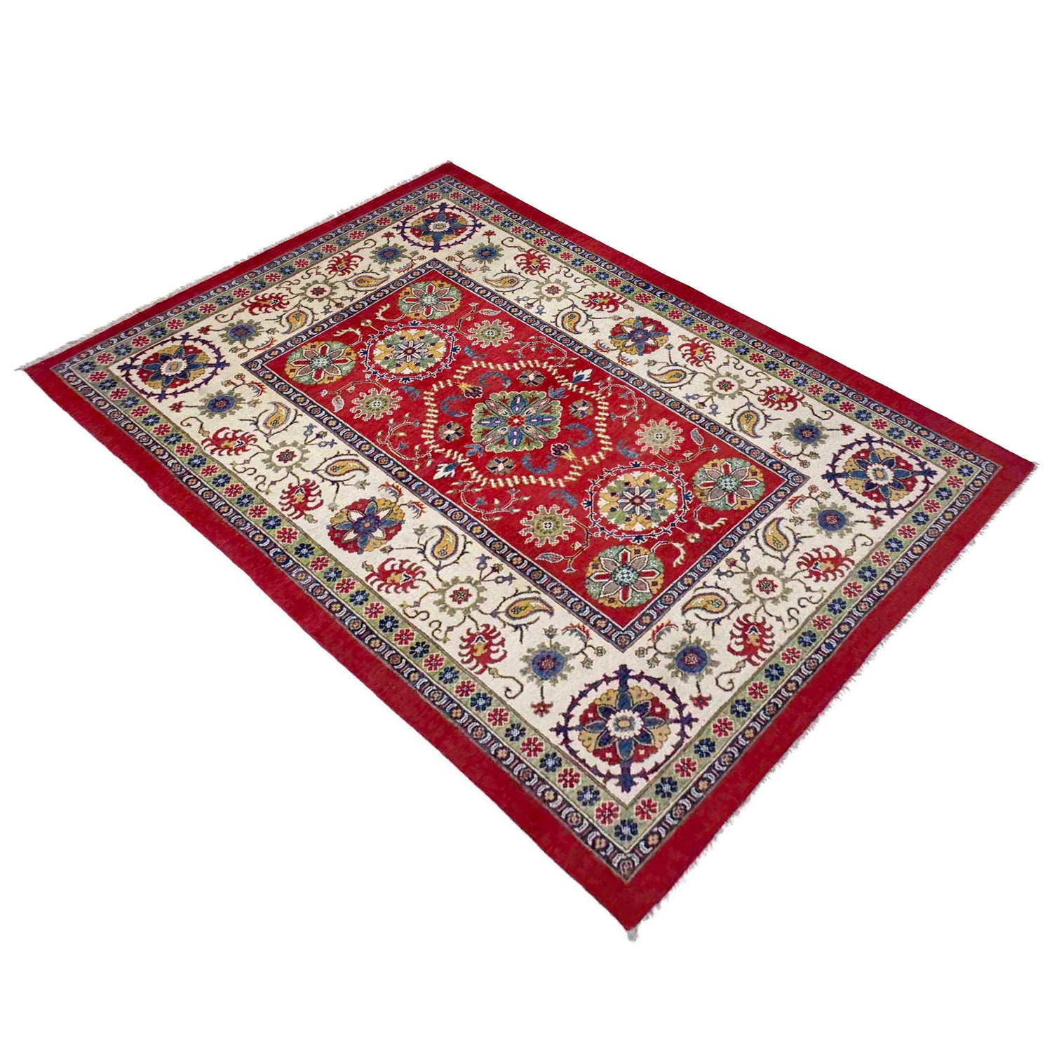 Kazak Rug Handmade Red Medallion 6x9 ft